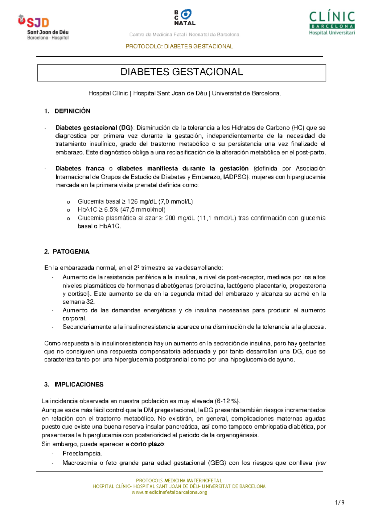 Diabetes gestacional PREGRADO PROTOCOLO DIABETES GESTACIONAL