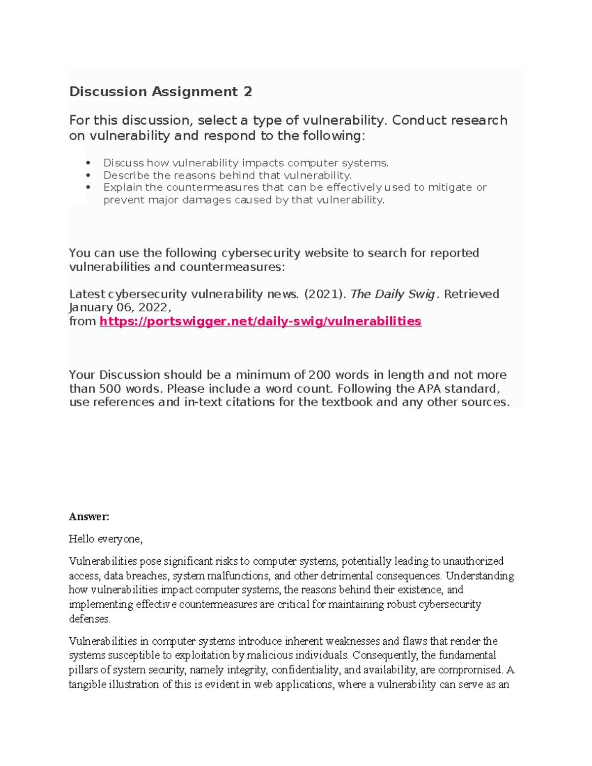 Discussion Forum Unit 2 - Discussion Assignment 2 For this discussion ...