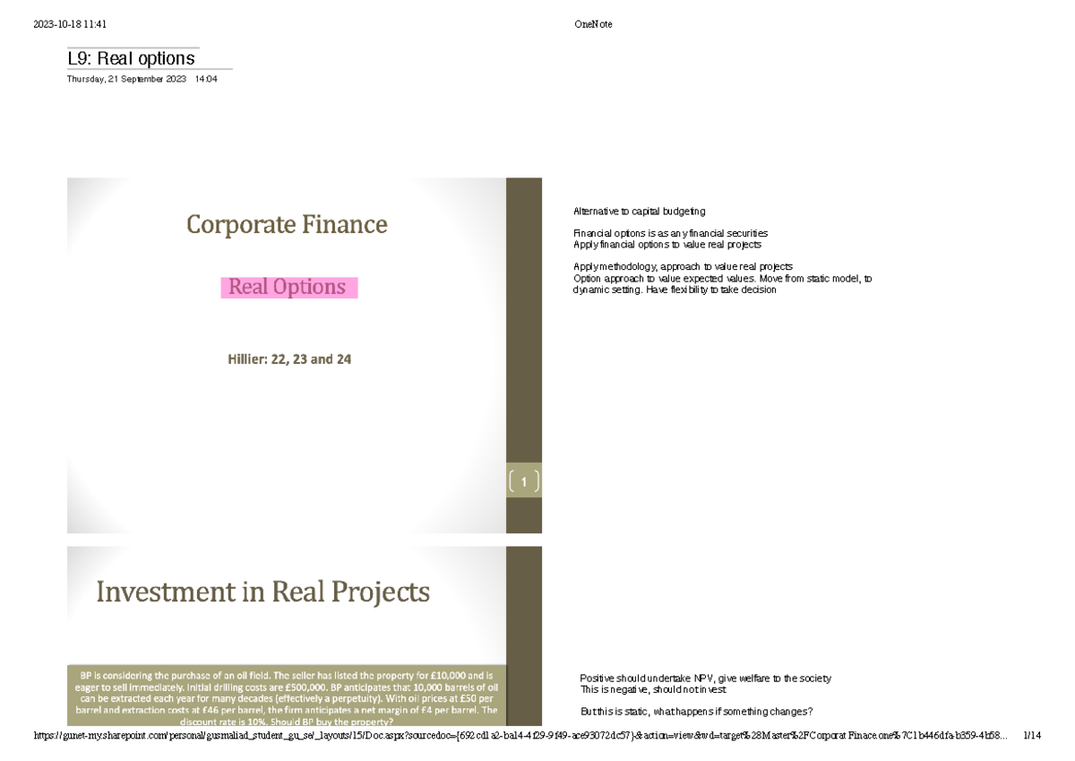 CF L9 Real options L9 Real options Thursday, 21 September 2023 14