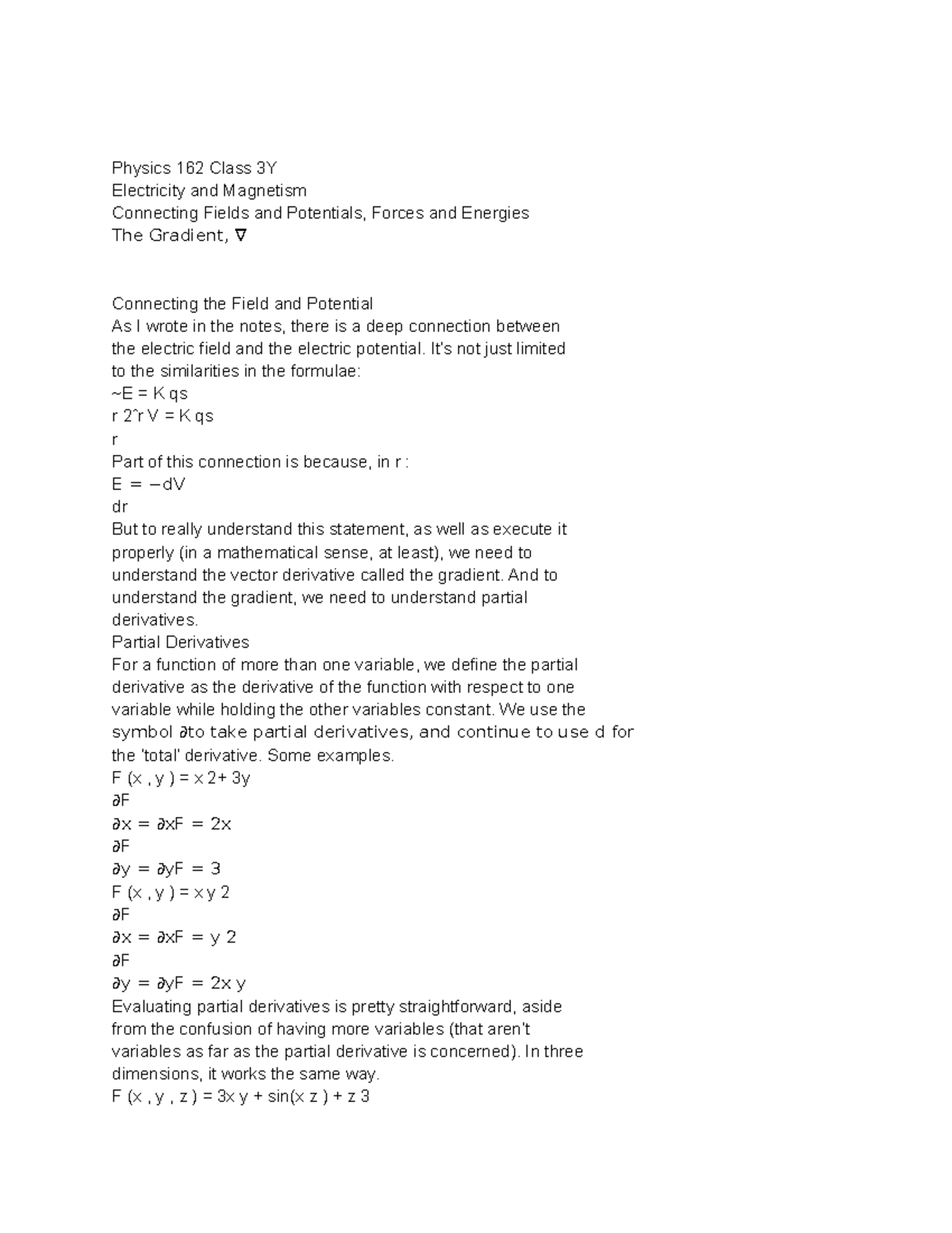 Physics 162 Class 3Y - Notes - Physics 162 Class 3Y Electricity And ...