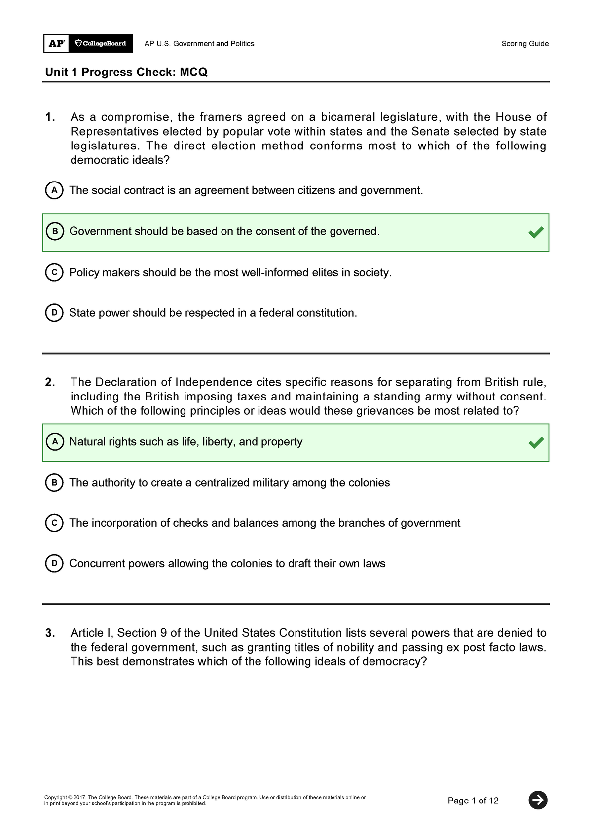 Unit one mcq progress check Unit 1 Progress Check MCQ Copyright