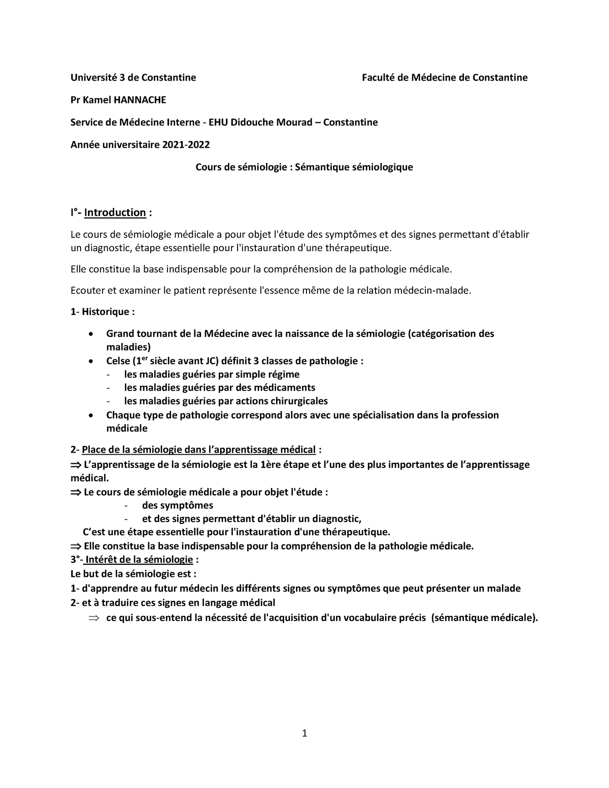 Sémantique Sémiologique 2021 2022 - Université 3 De Constantine Faculté ...