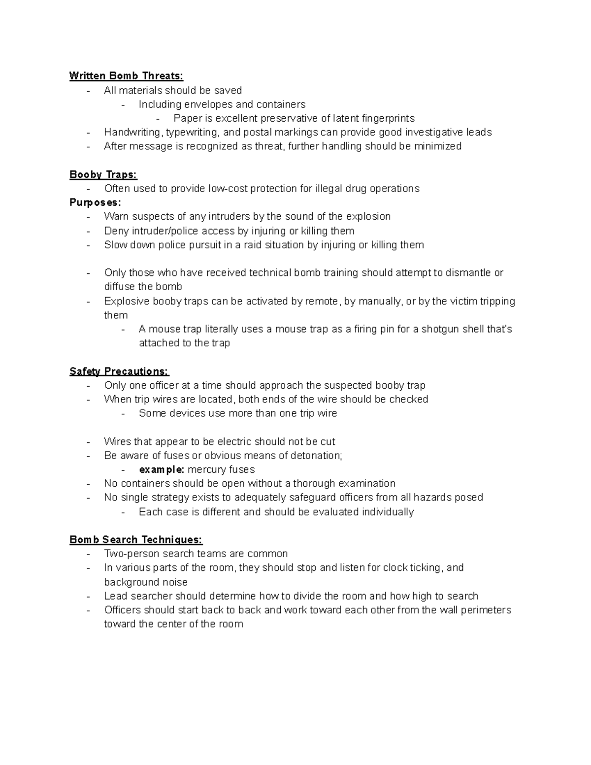 Cj 15 - Notes - Written Bomb Threats: - All Materials Should Be Saved 