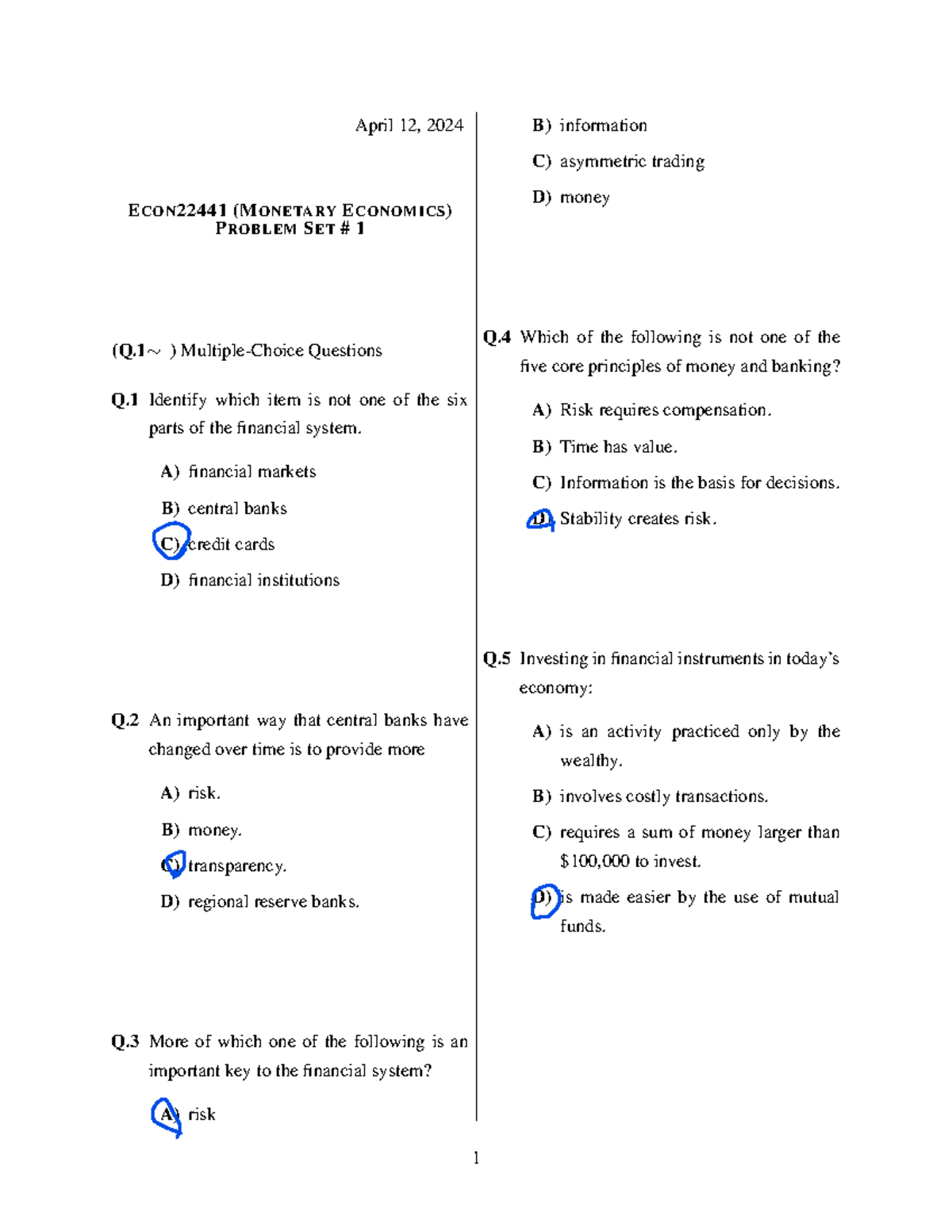 economics midterm - April 12, 2024 ECON22441 (MONETARY ECONOMICS ...