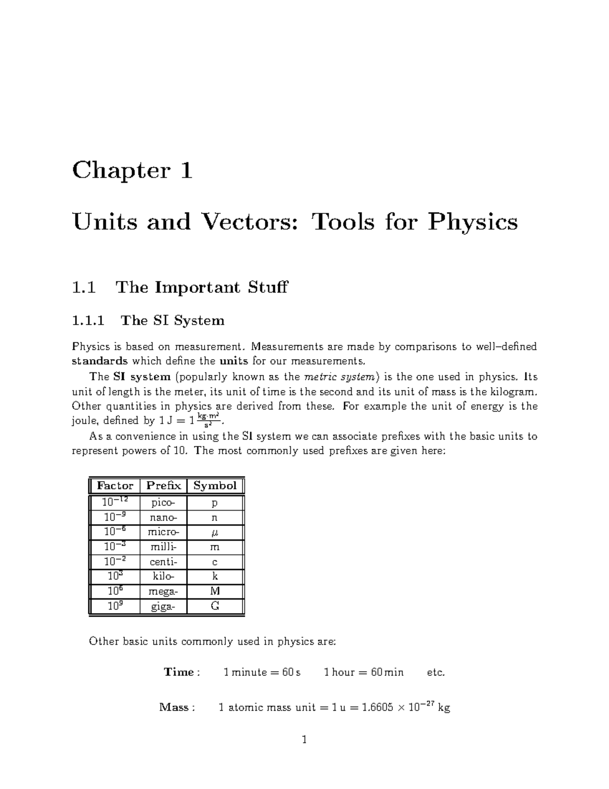 Basic concept of vector - Chapter 1 Units and Vectors: Tools for ...