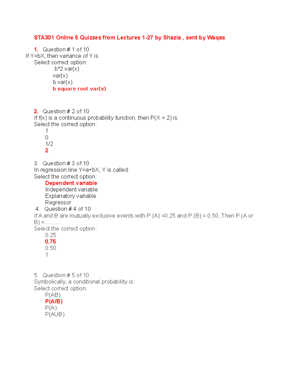 STA301 MCQs - N/A - STA301 Online 5 Quizzes From Lectures 1-27 By ...