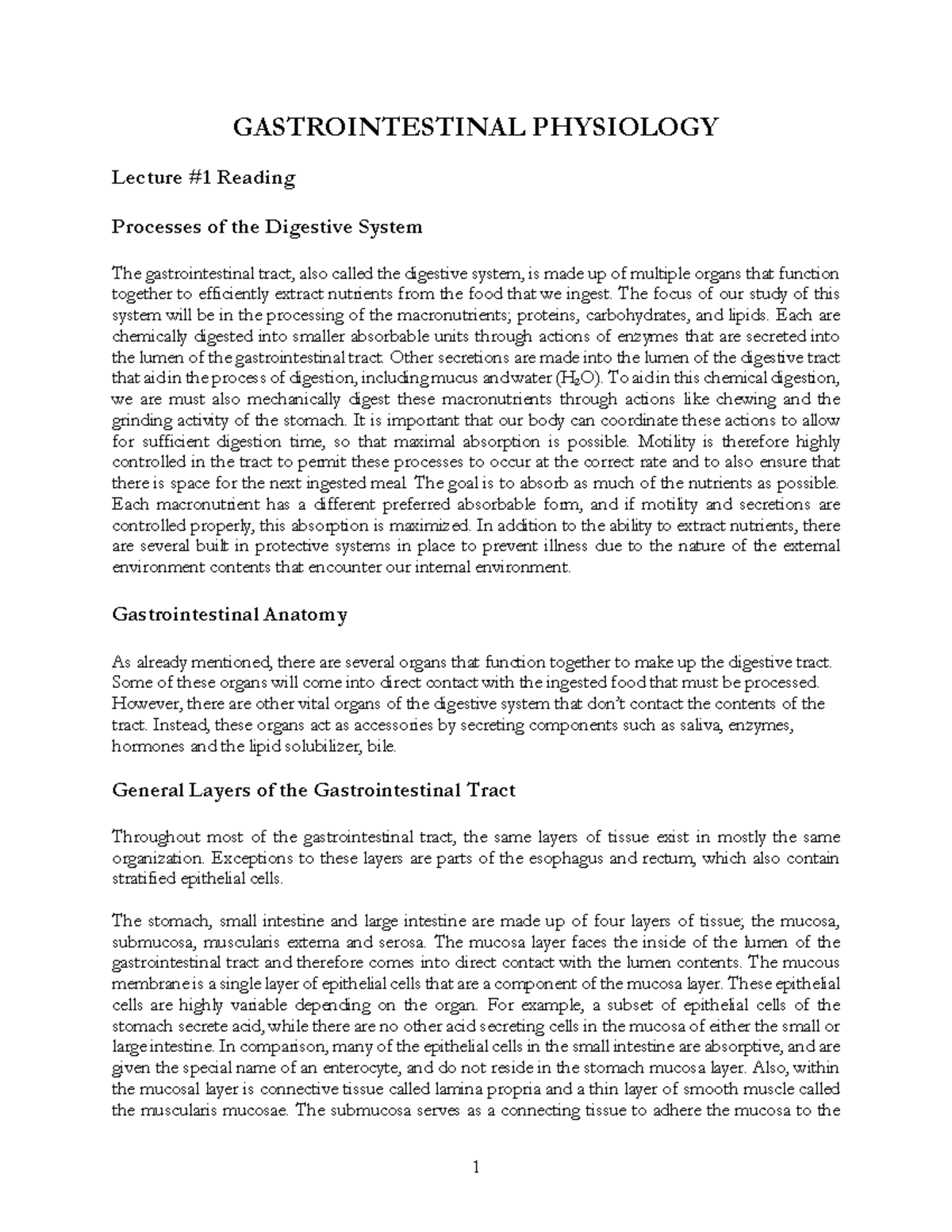 GI+Course+Resource-1 - GASTROINTESTINAL PHYSIOLOGY Lecture #1 Reading ...