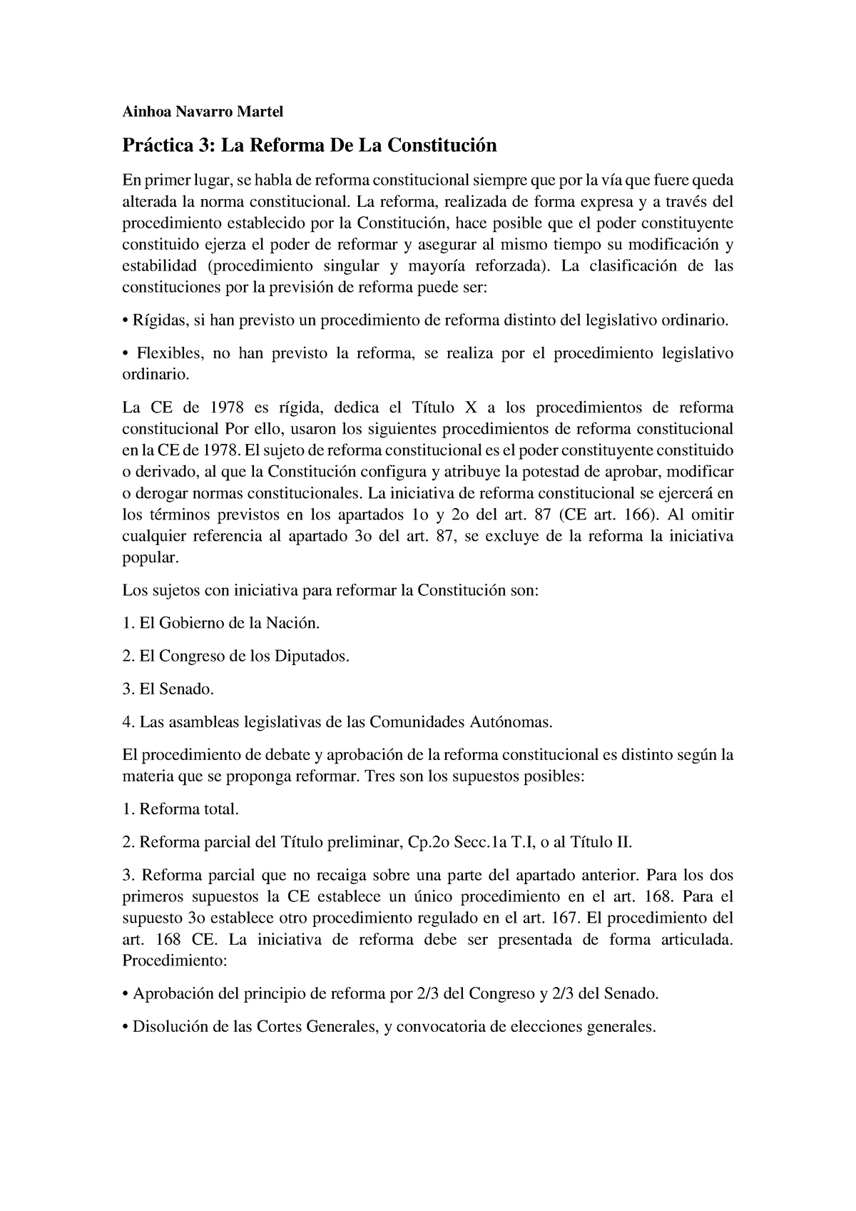 Práctica 3 La Reforma De La Constitución Ainhoa Navarro Martel Práctica 3 La Reforma De La 9780