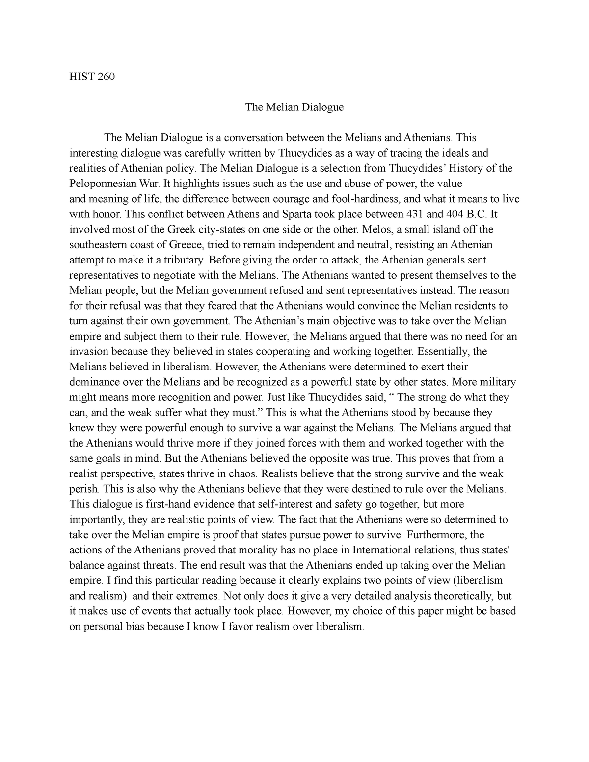 melian dialogue essay