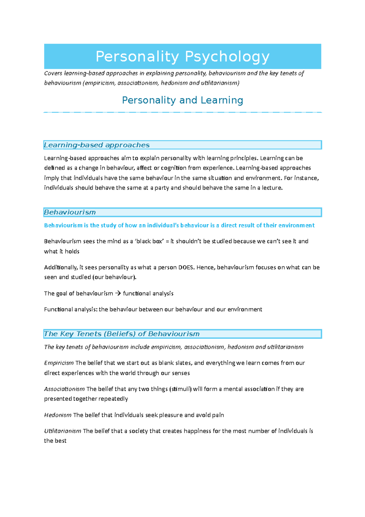 psychology assignment on personality