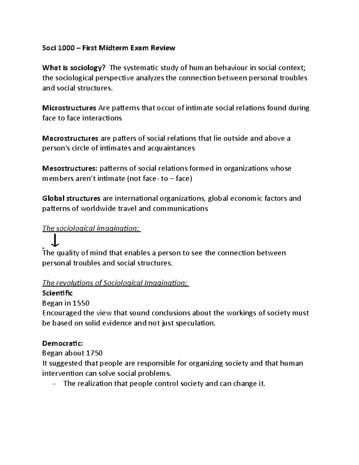 Sociology Midterm Review - Soci First Midterm Exam Review What Is ...