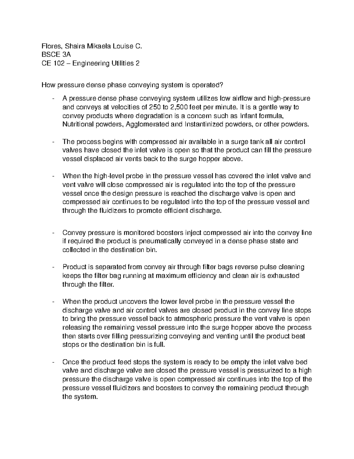 Conveying System Design, CEA 102 - Flores, Shaira Mikaela Louise C ...