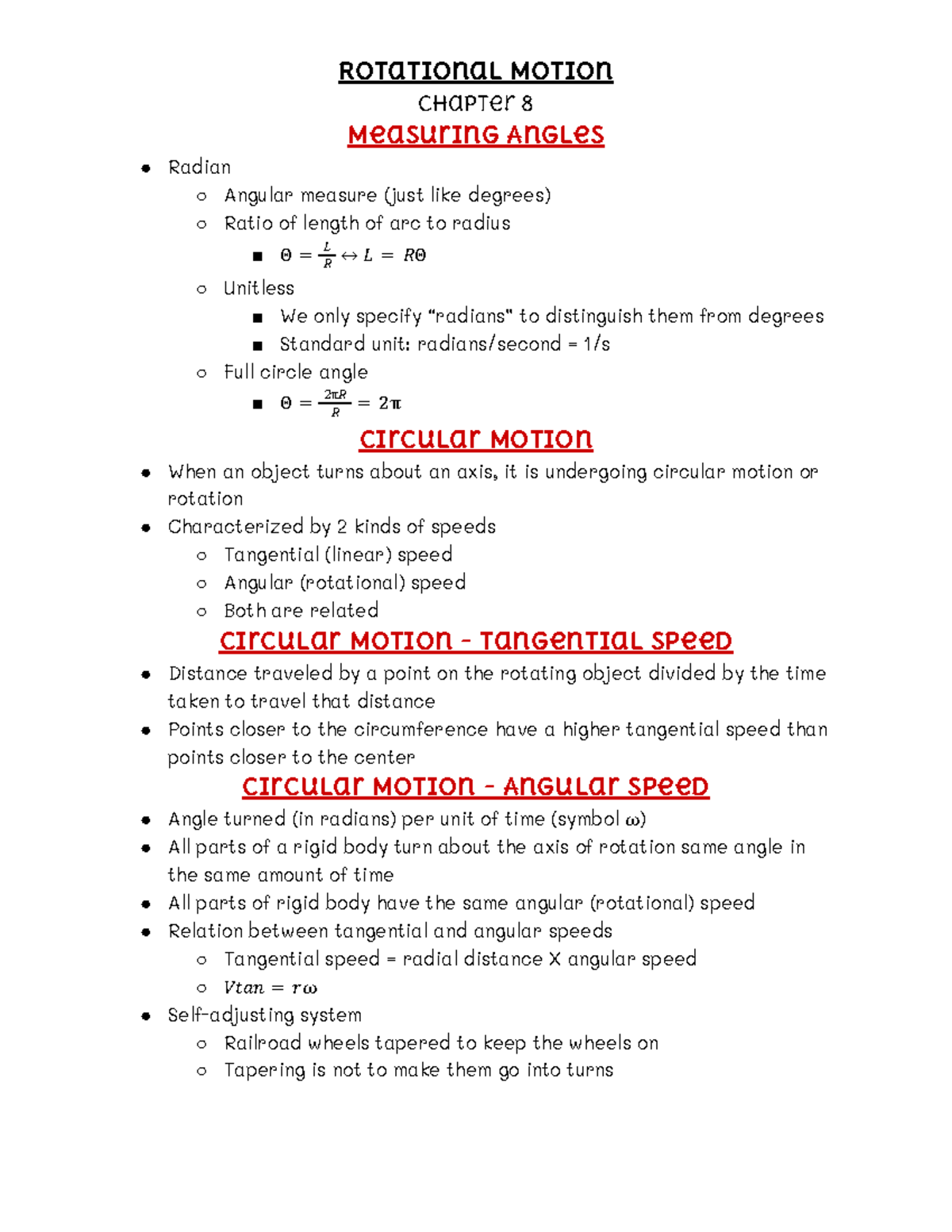 Physics notes 2-1 - Google Docs - Rotational Motion Chapter 8 Measuring ...