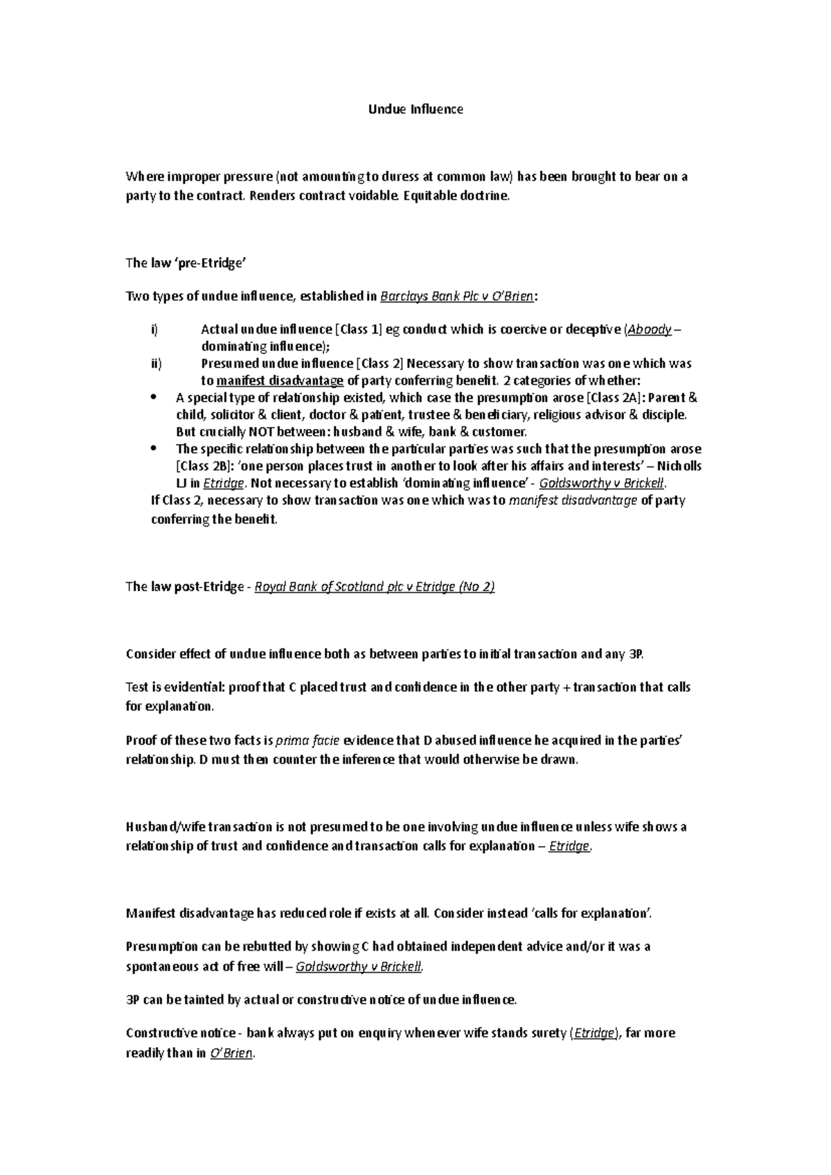 Vitiating factors - undue influence - Undue Inluence Where improper ...