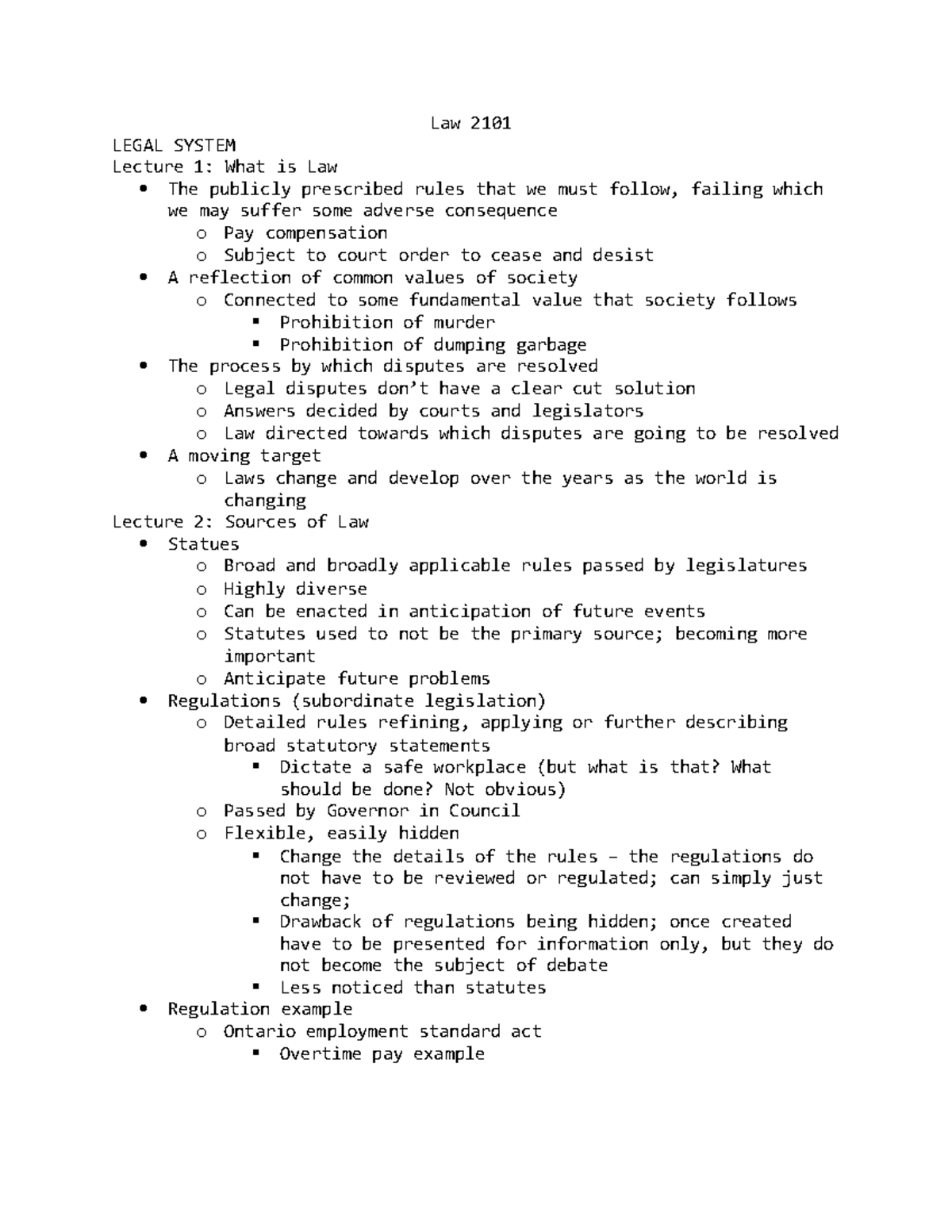 Law 2101 - Lectures Notes For Introduction To Law 2101 2022/2023 First ...