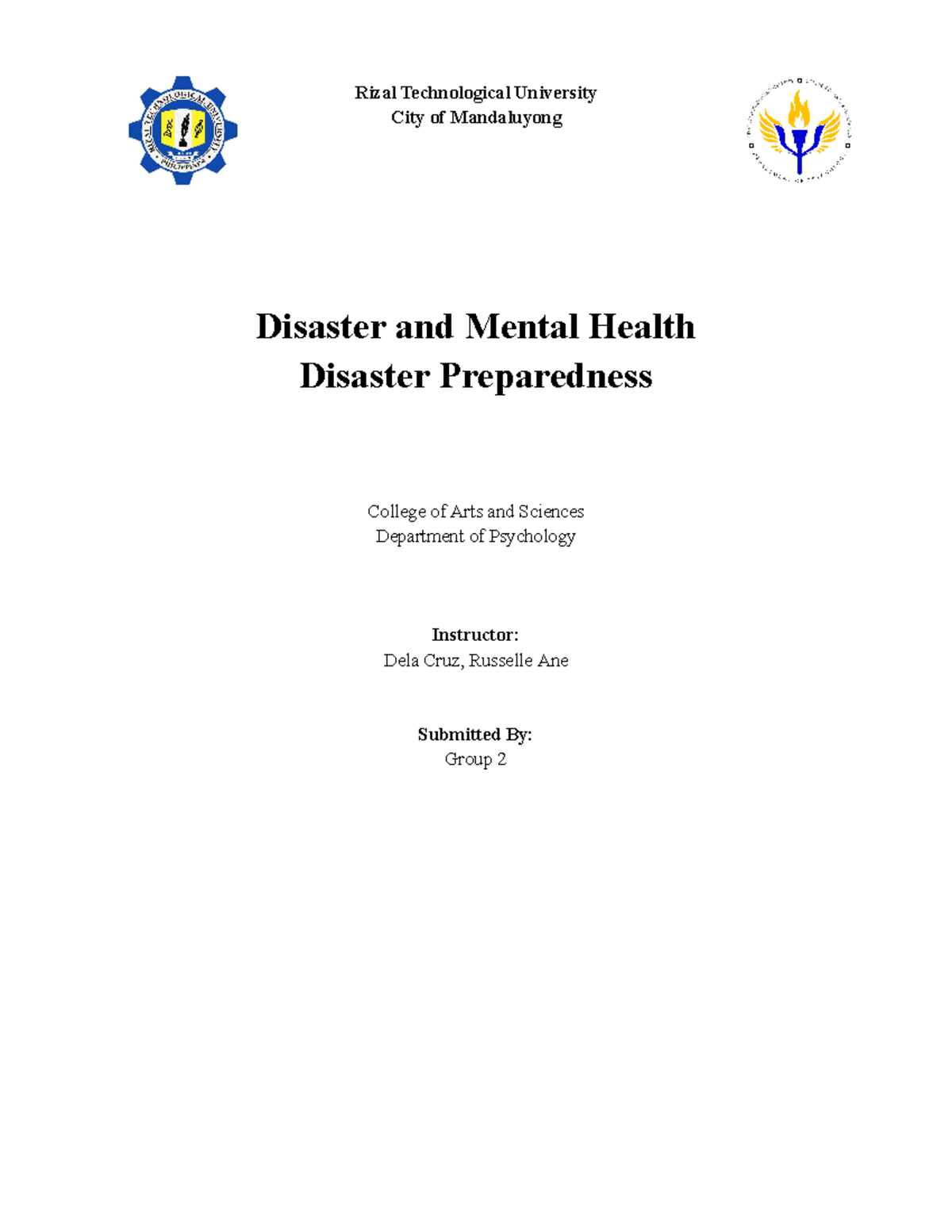 Group 2 Write Up Disaster Preparedness Rizal Technological University