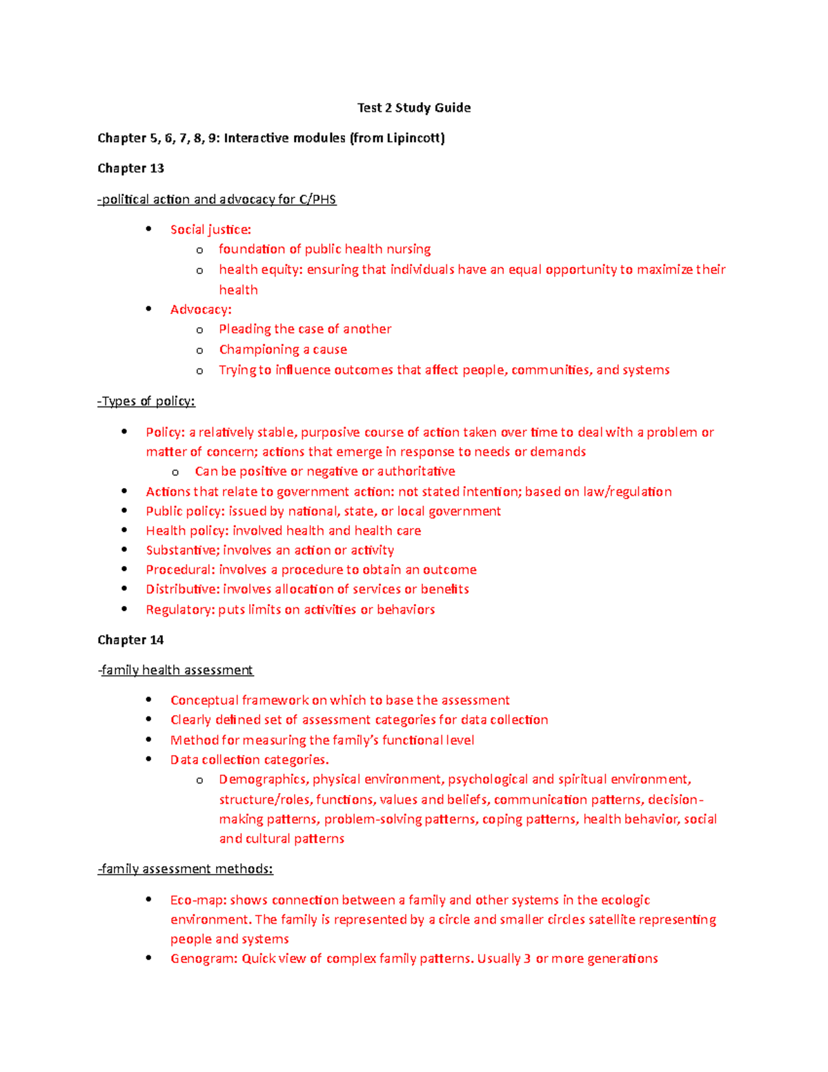 Test 2 Study Guide Community Health Test 2 Study Guide Chapter 5, 6