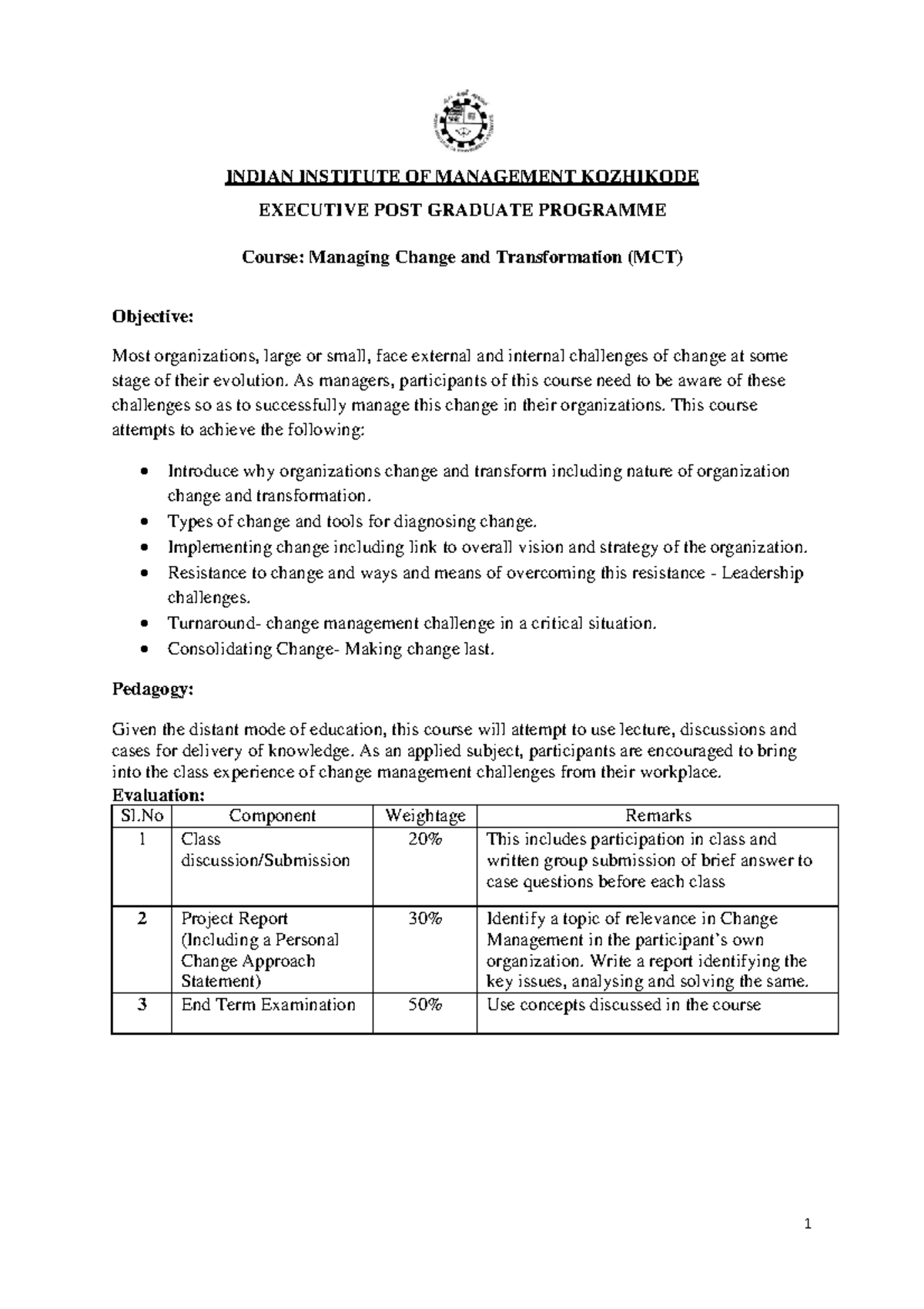 Managing Change and Transformation - As managers, participants of this ...