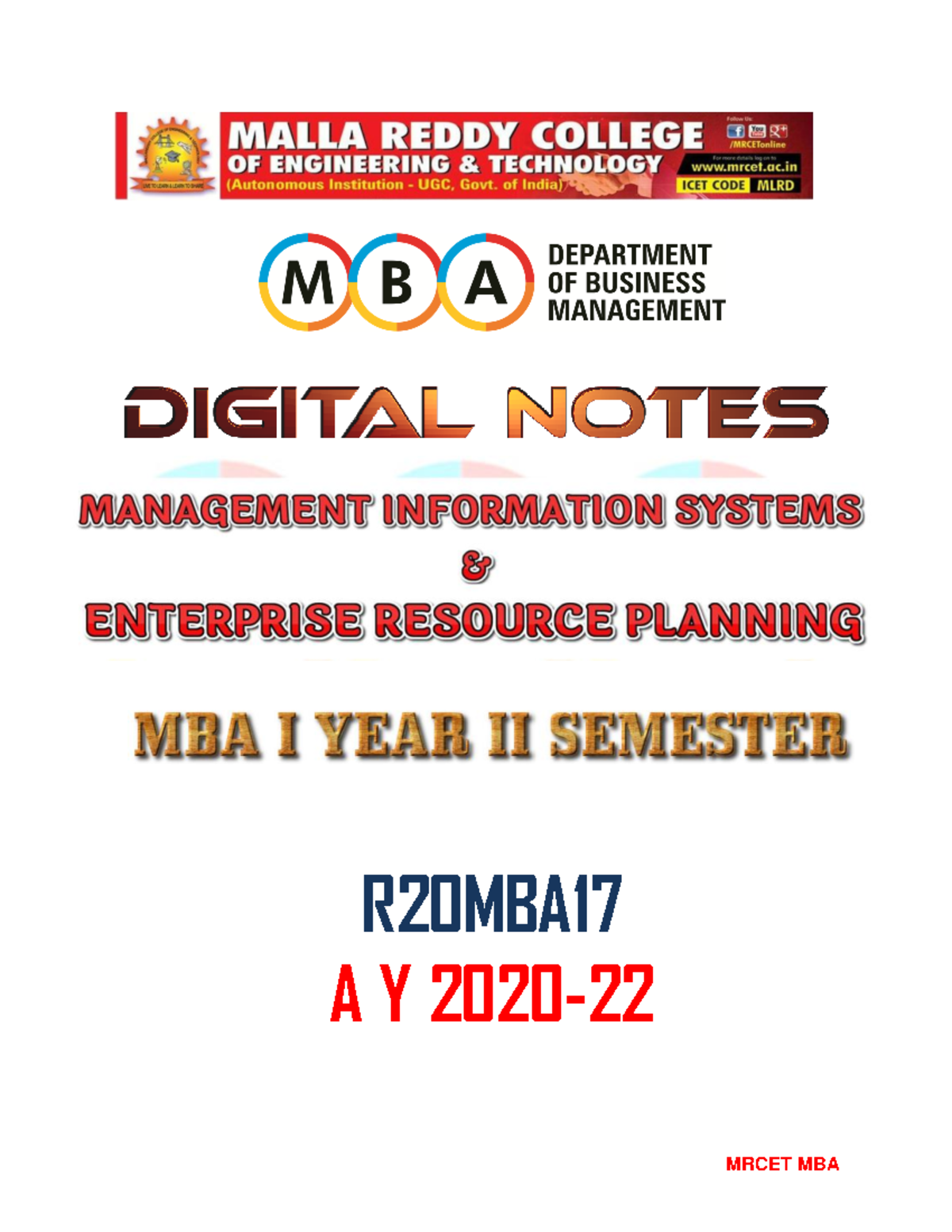 Management Information Systems and ERP - R20MBA A Y 2020- MALLA REDDY ...