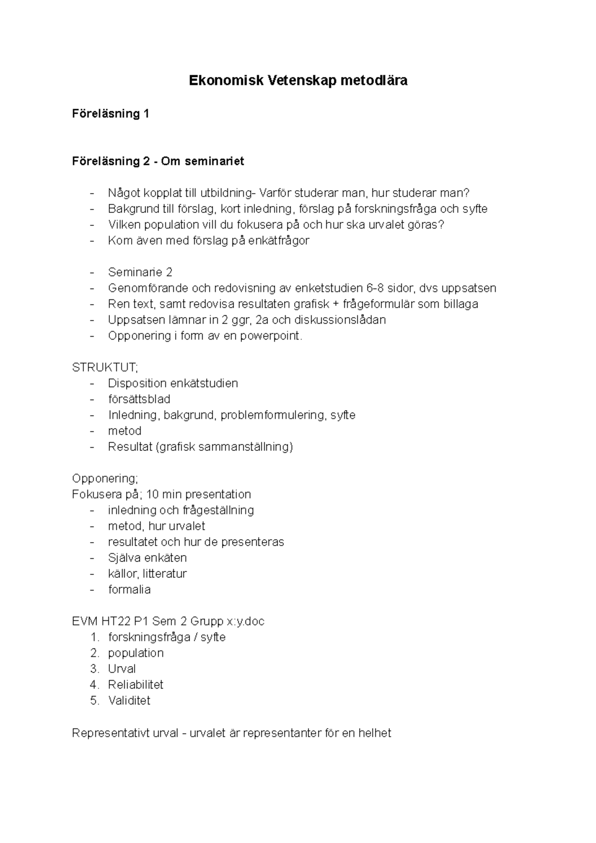 EVM Föreläsning - Anteckningar - Ekonomisk Vetenskap Metodlära ...