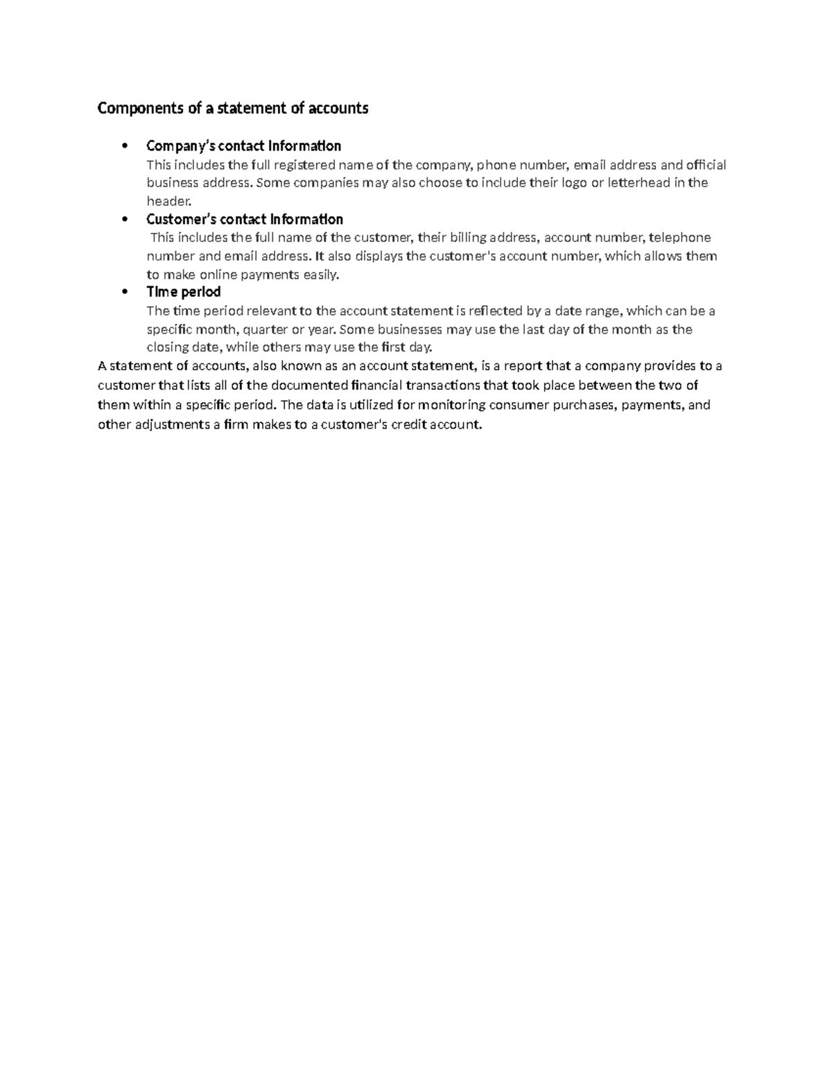 Statement of accounts - Components of a statement of accounts Company’s ...
