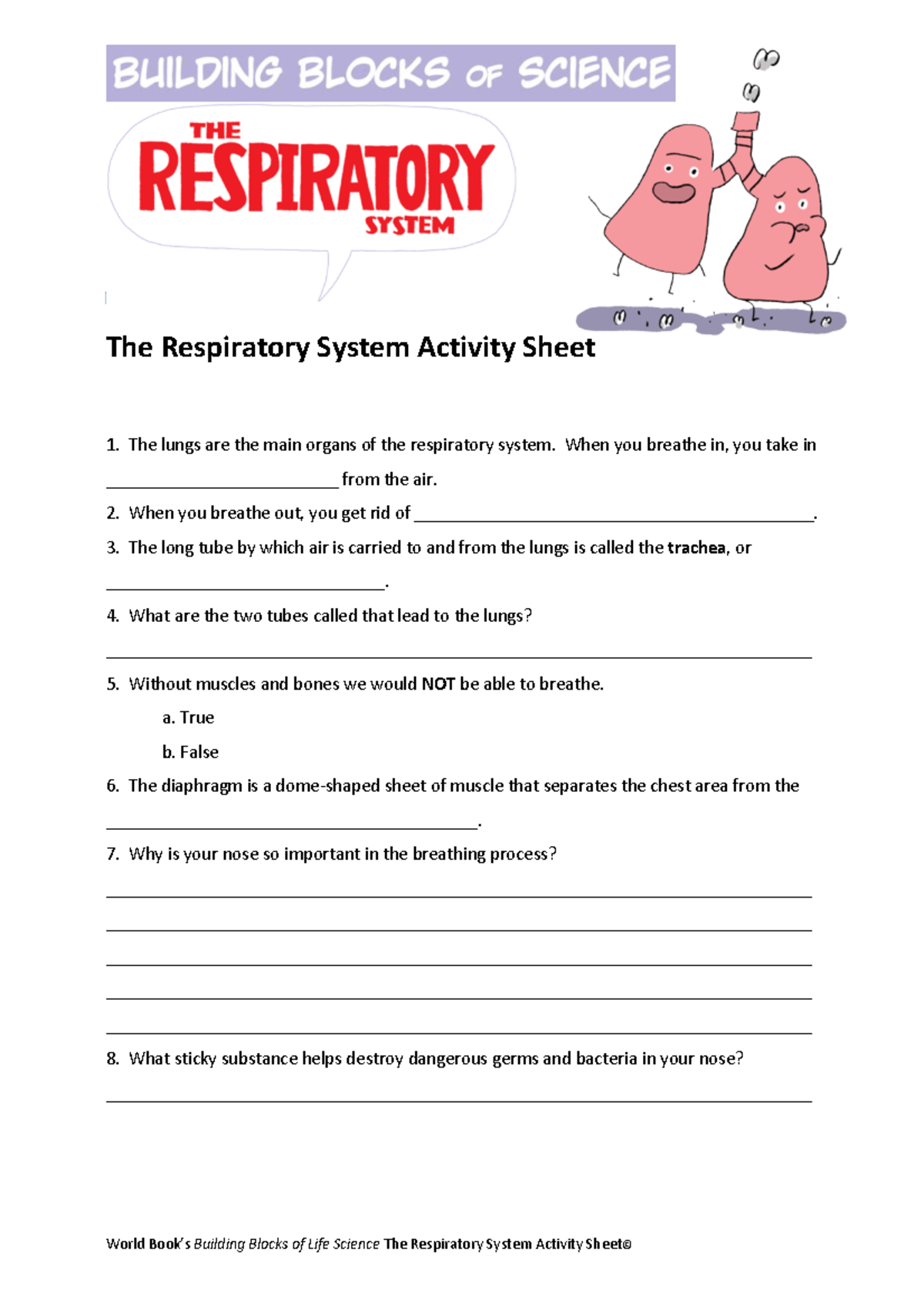 Respiratory Activity Sheet World Book’s Building Blocks of Life