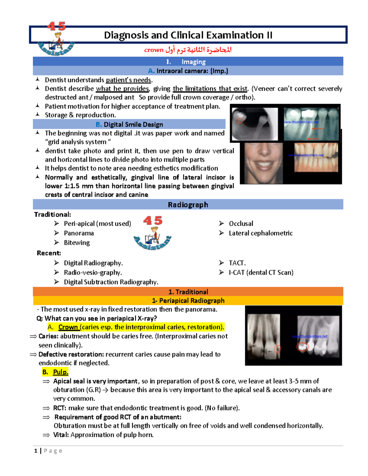 02 Diagnosis II advanced fixed prosthodontic course 1 P a g e Diagnosis and Clinical