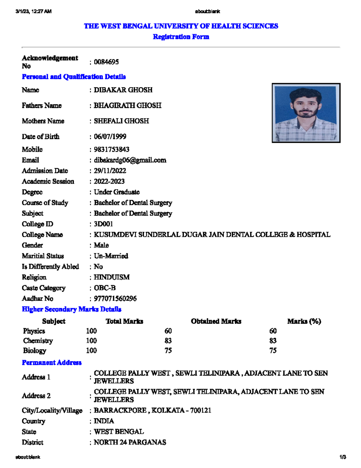 Dibakar Wbuhs Registration - Bachelor of physiotherapy - Studocu