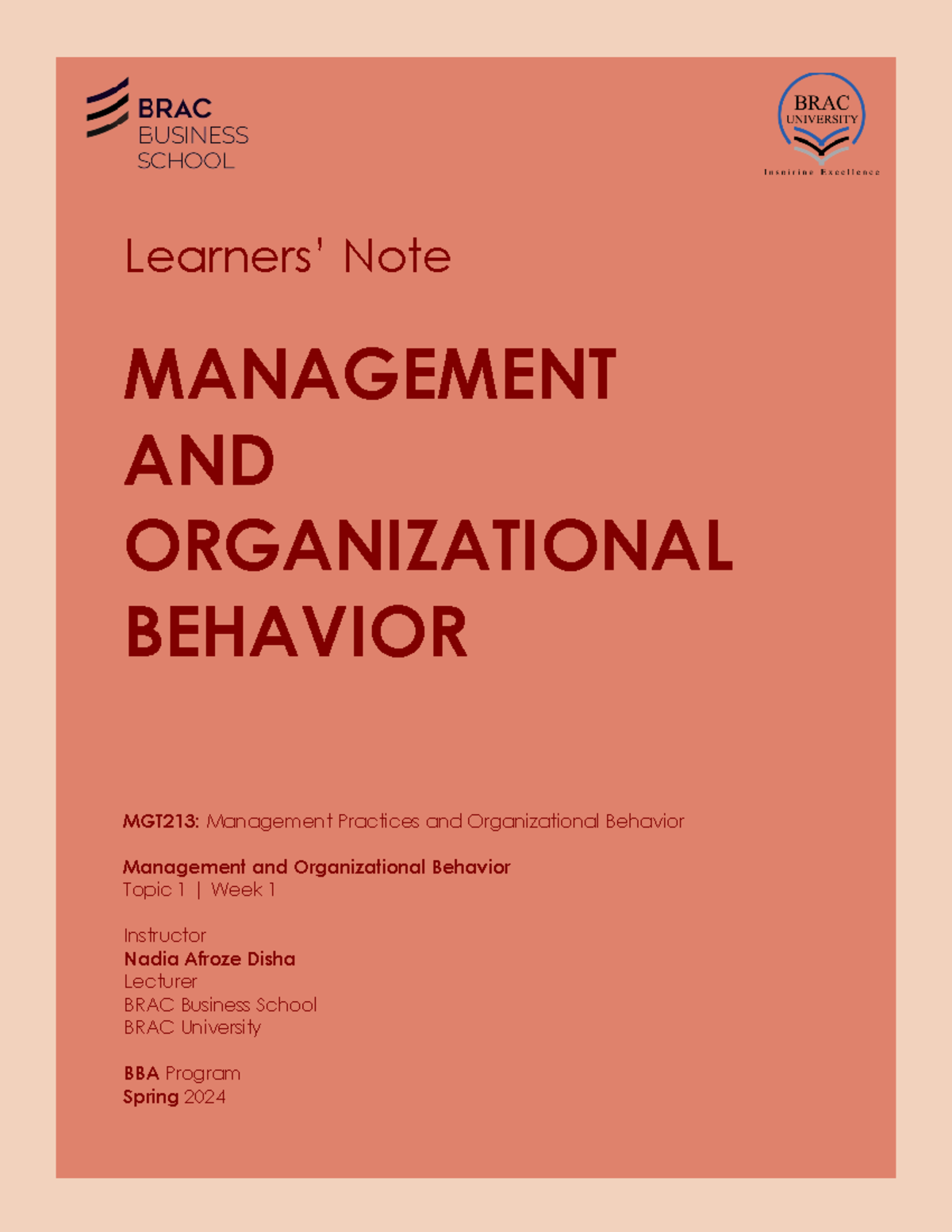 NOTE 1 - Notes for chapter 1 - Learners’ Note MANAGEMENT AND ...
