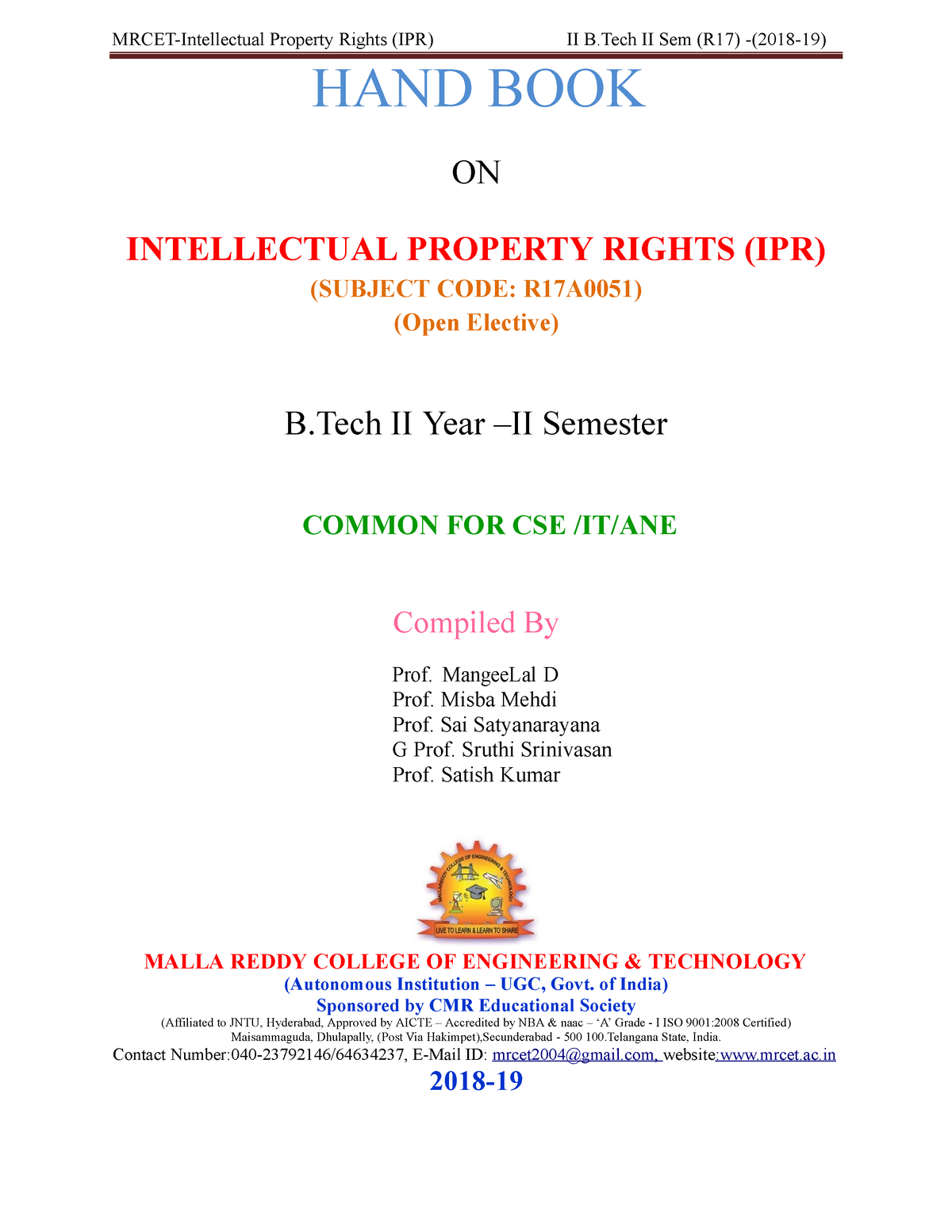 Intellectual Property Rights- Notes - MRCET-Intellectual Property ...