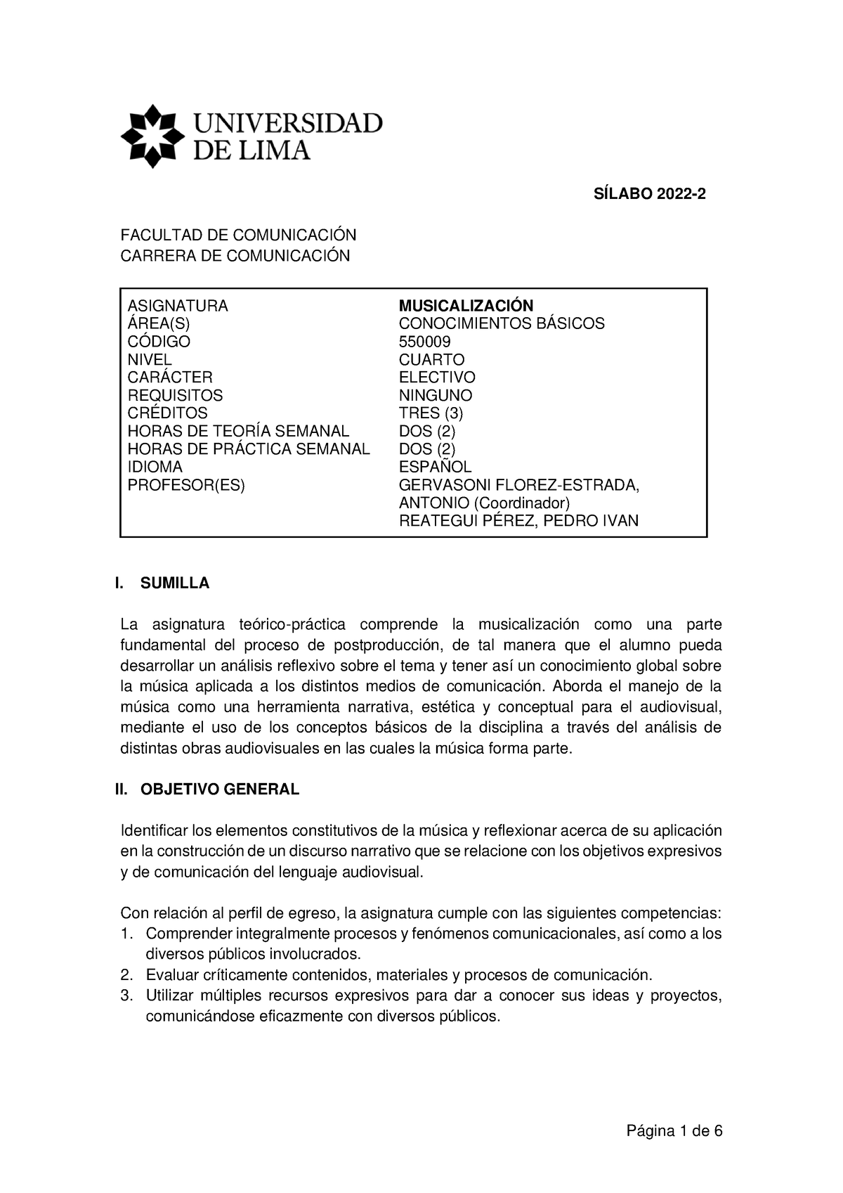 2022-2 SIL Musicalizacion - SÍLABO 2022- FACULTAD DE COMUNICACIÓN ...