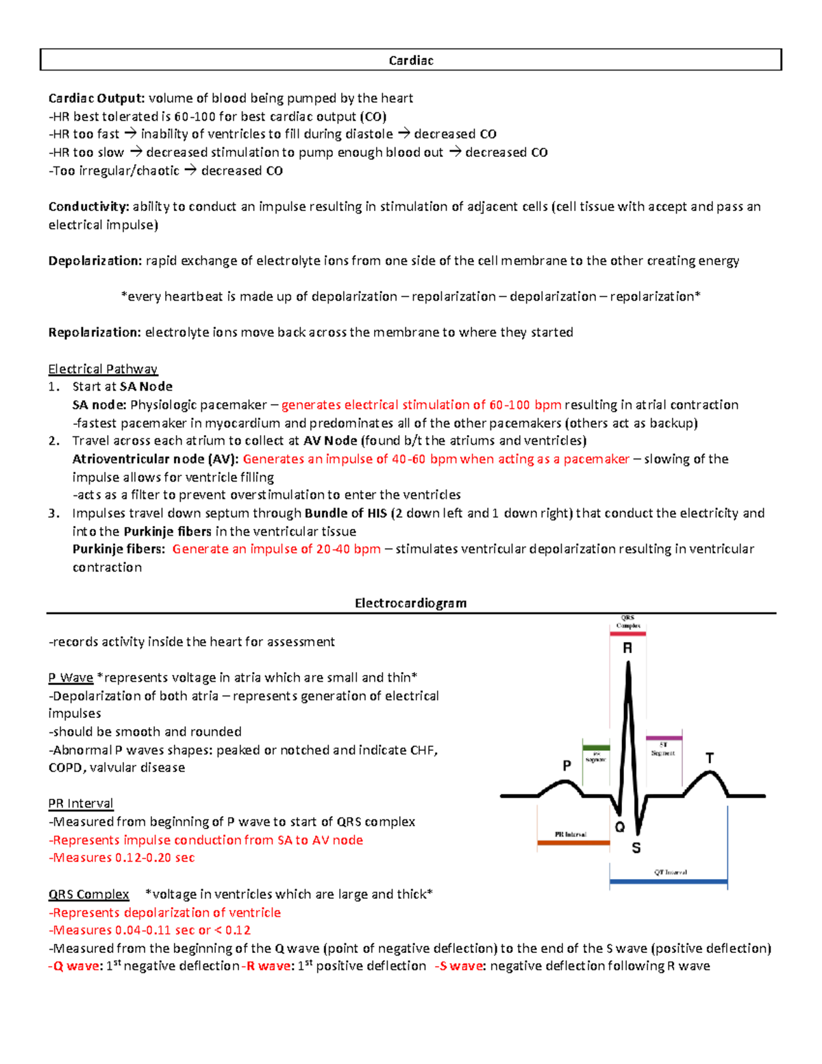 464 Exam 2 Study Guide - Cardiac Cardiac Output: volume of blood being ...