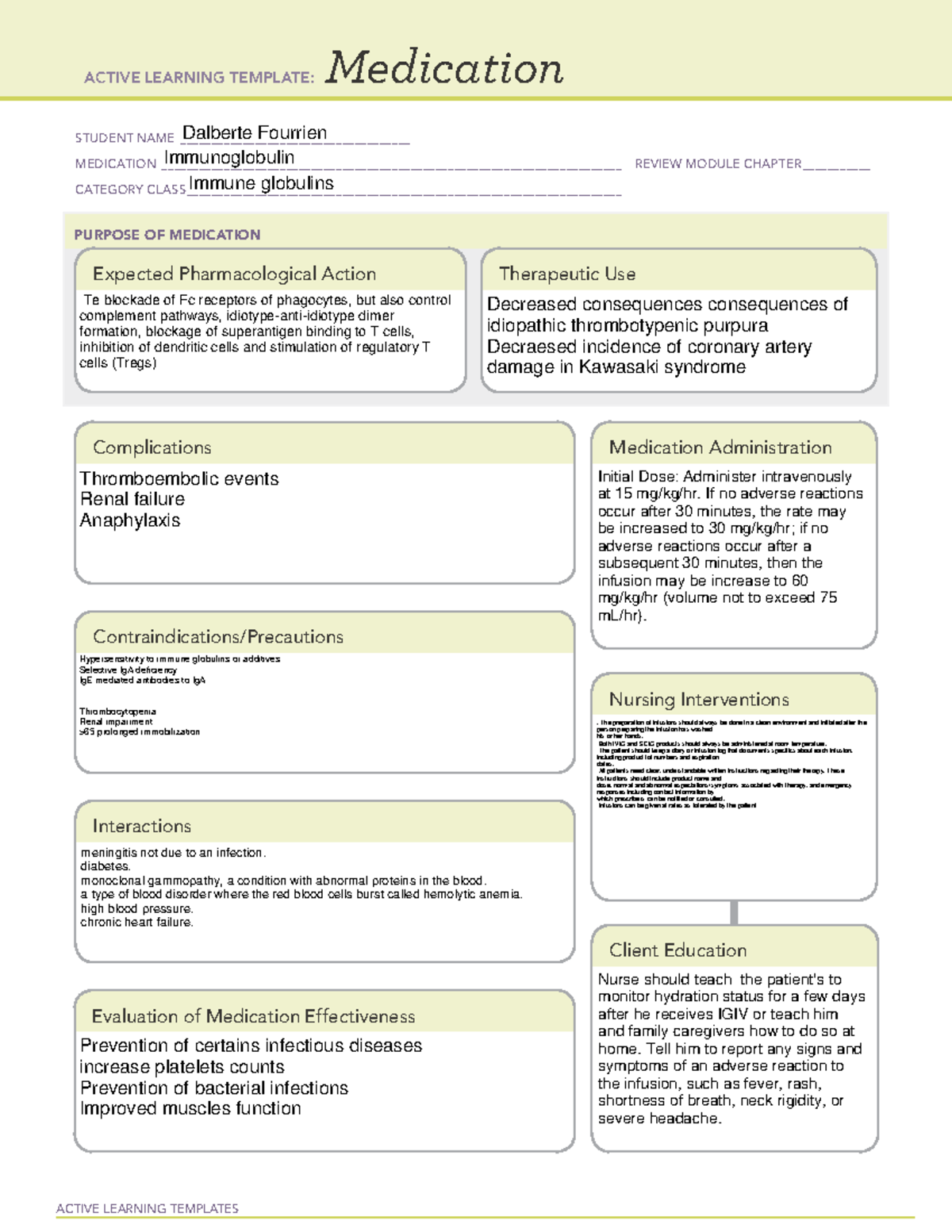 ATI Medication Immunoglobulin - ACTIVE LEARNING TEMPLATES Medication ...