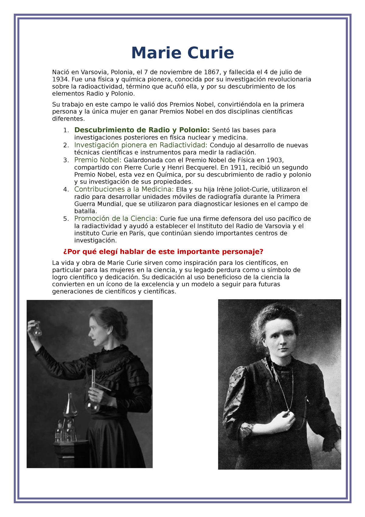 Marie Curie - Espero Te Sirva - Marie Curie Nació En Varsovia, Polonia ...