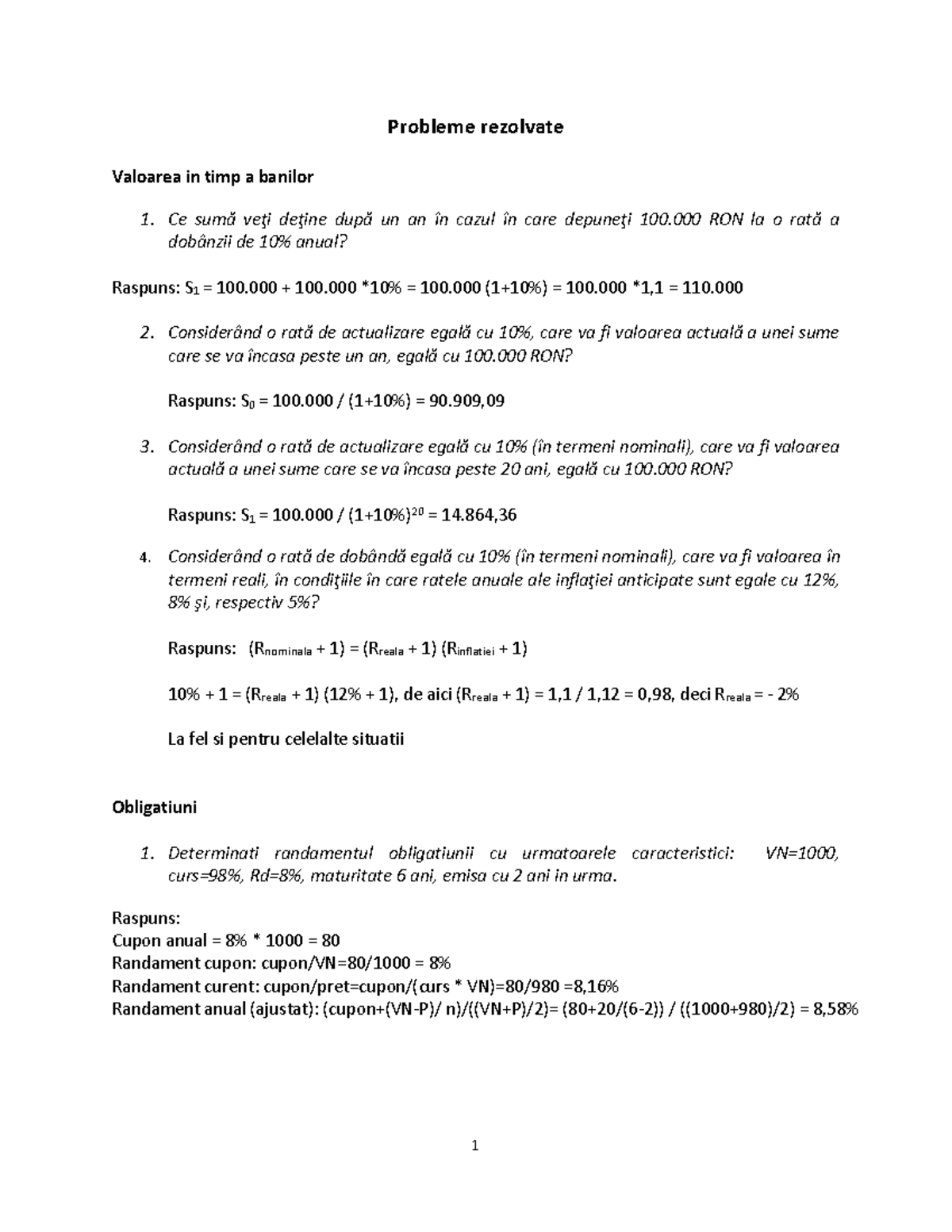 Probleme rezolvate Piete Finantiare CIG Probleme rezolvate Valoarea