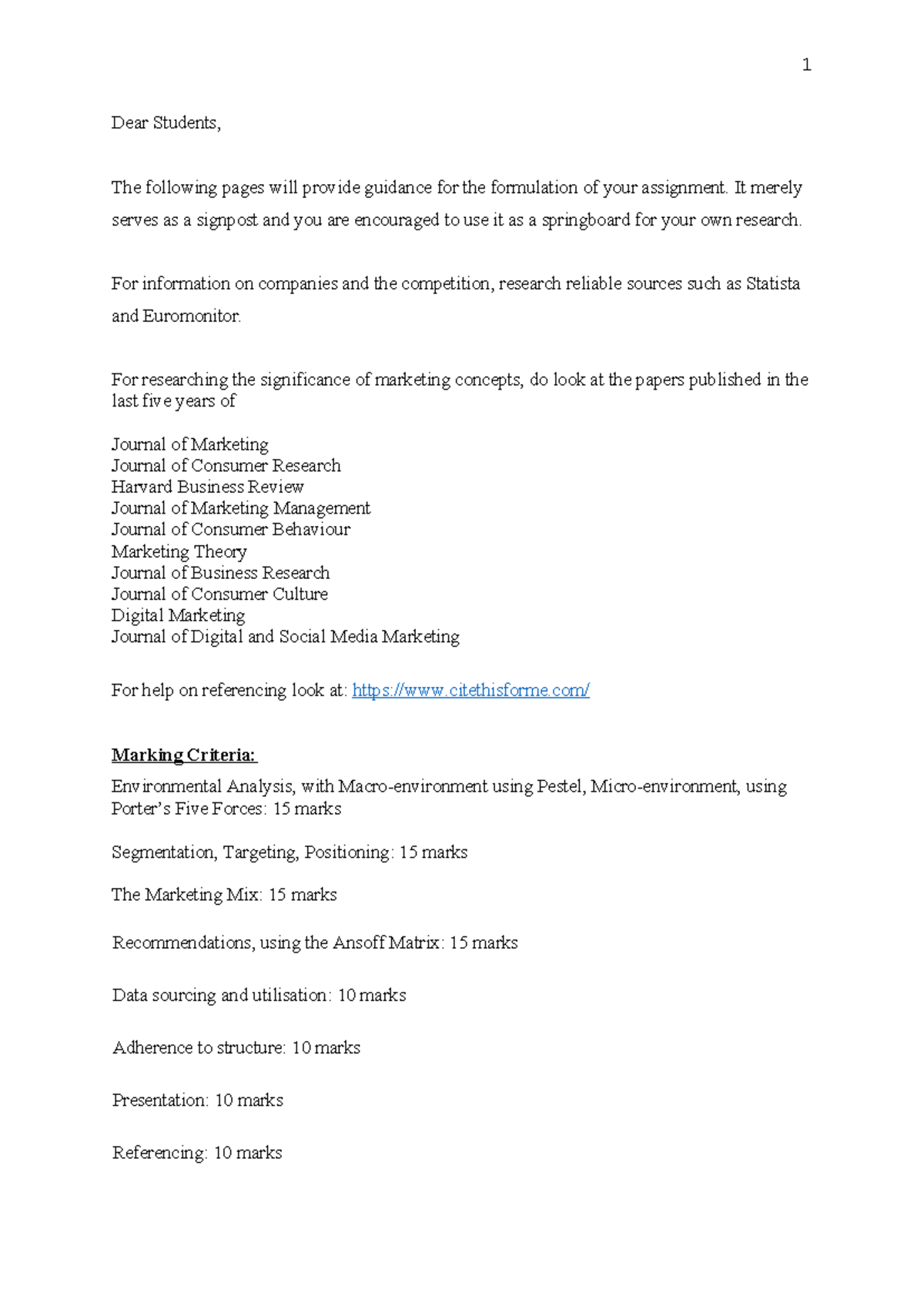 Marketing Analysis - Dear Students, The following pages will provide ...