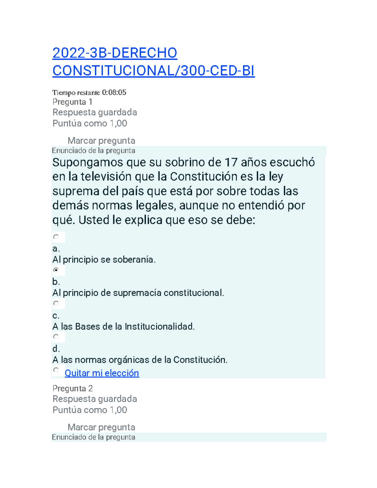 Prueba Nª 1 Derecho constitucional 85% 220812 232140 - 2022 - 3B ...