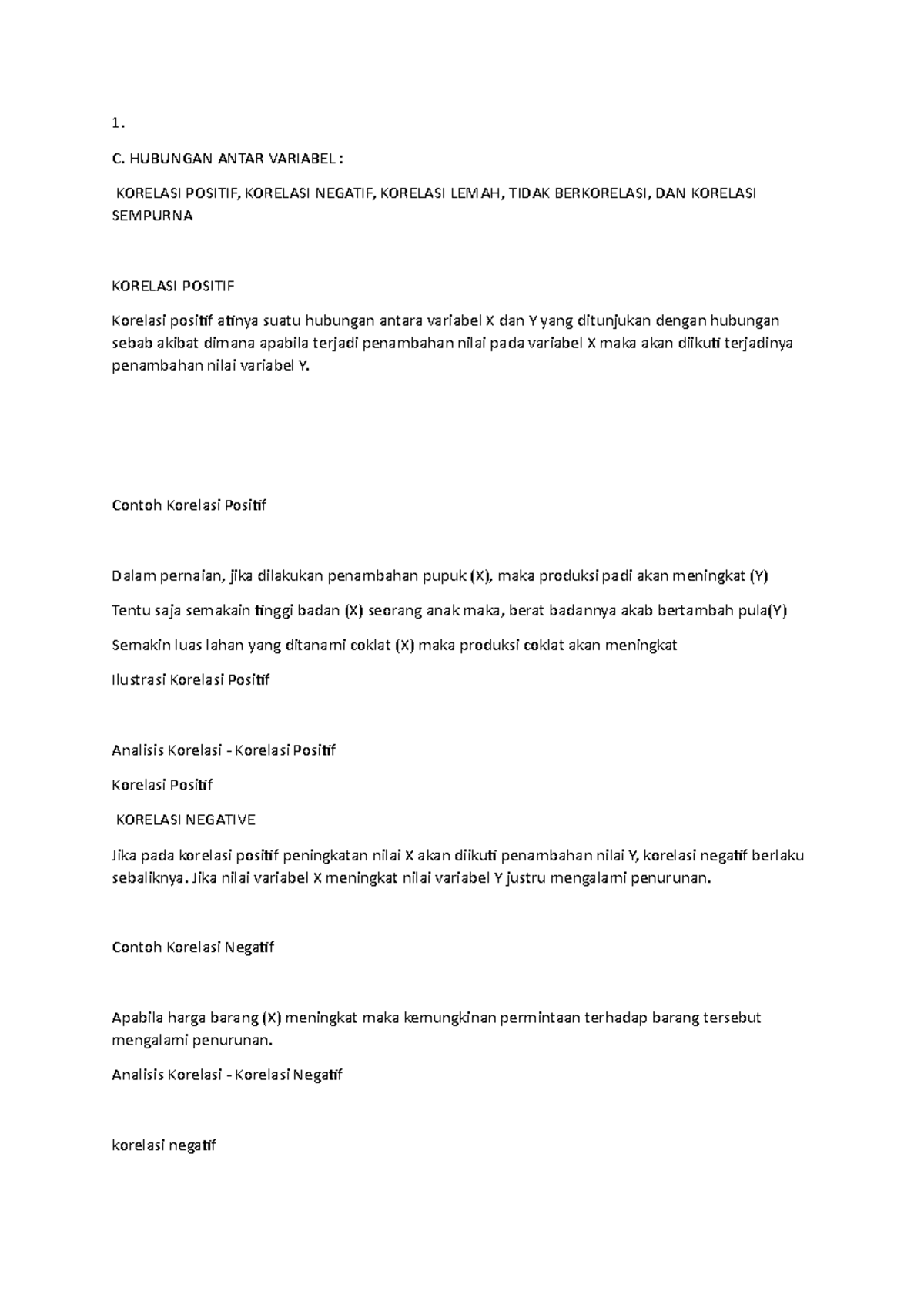 Statistik Korelasi - 1. HUBUNGAN ANTAR VARIABEL : SEMPURNAKORELASI