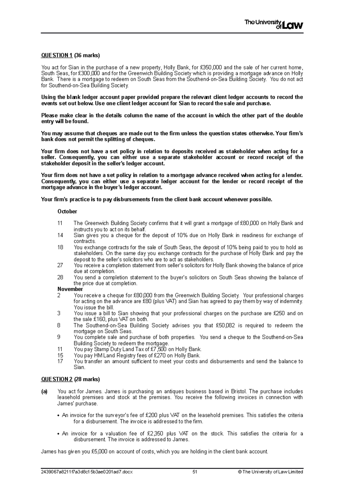 Solicitor Specimen Questions QUESTION 1 (36 marks) You act for Sian