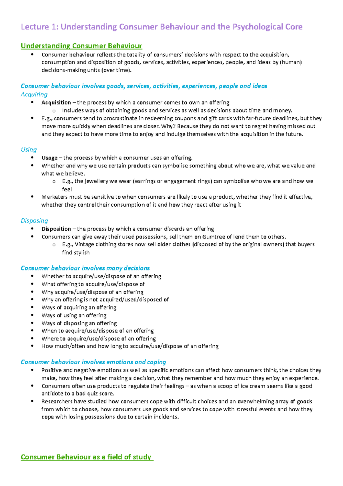 Consumer Behaviour notes - Lecture 1: Understanding Consumer Behaviour ...