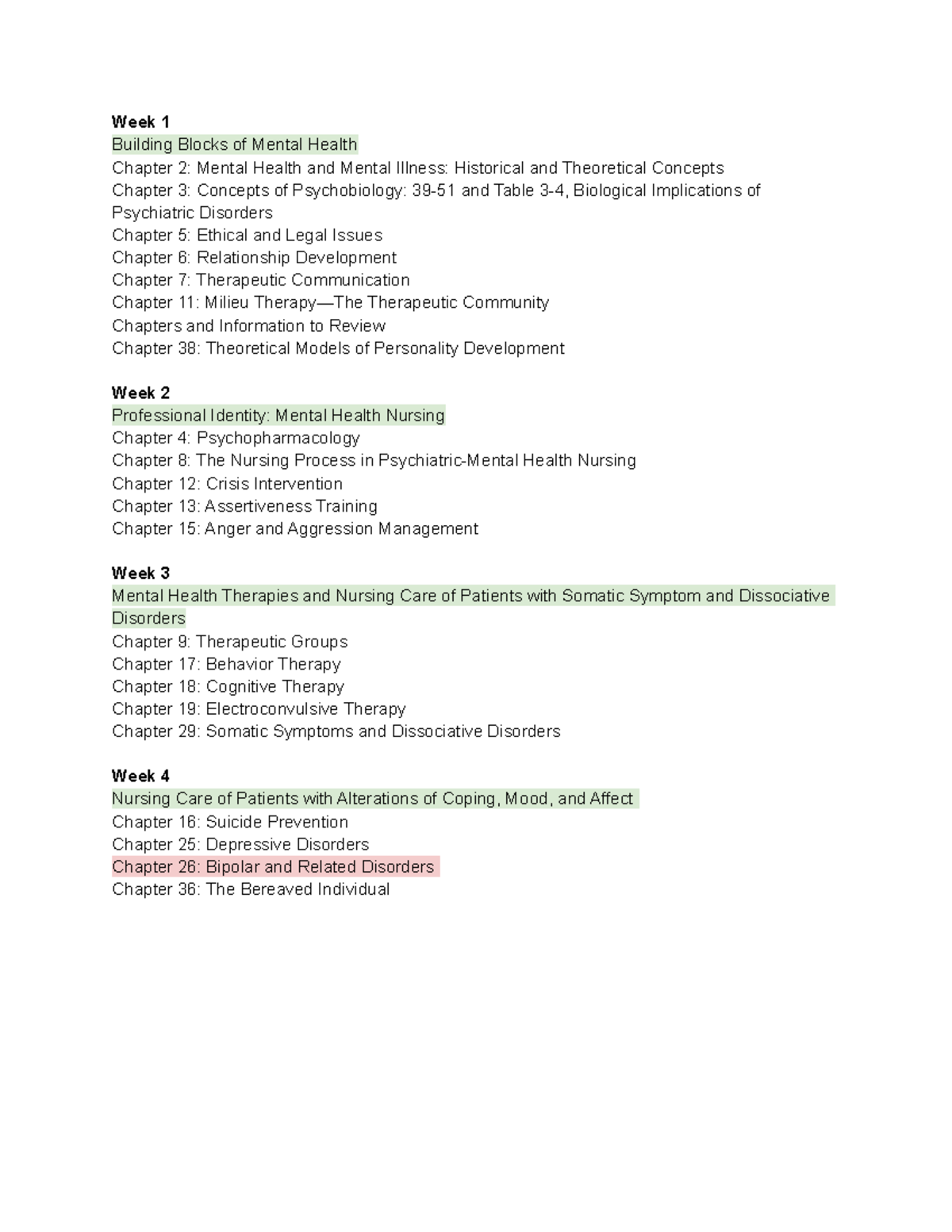 Exam study guide Week 1 Building Blocks of Mental Health Chapter 2 Mental Health and Mental