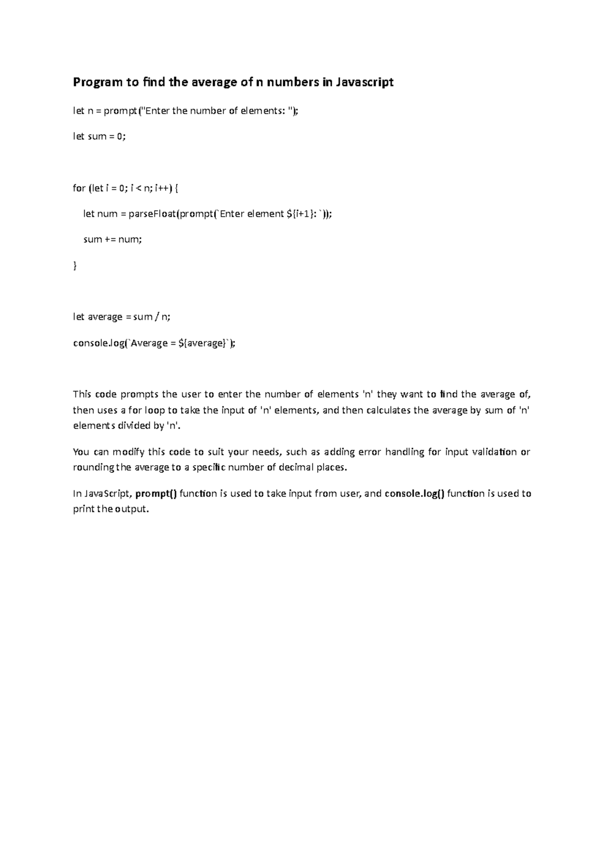 average-javascript-program-to-find-the-average-of-n-numbers-in