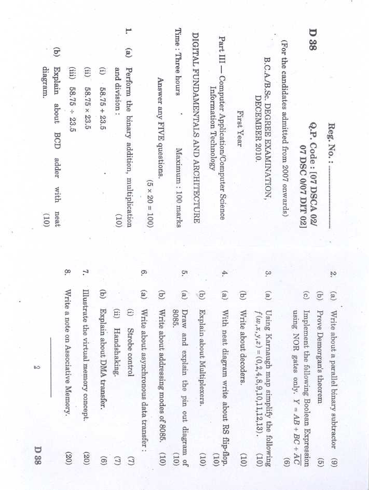 Bharathiar university model question paper dec 2010 bca ...