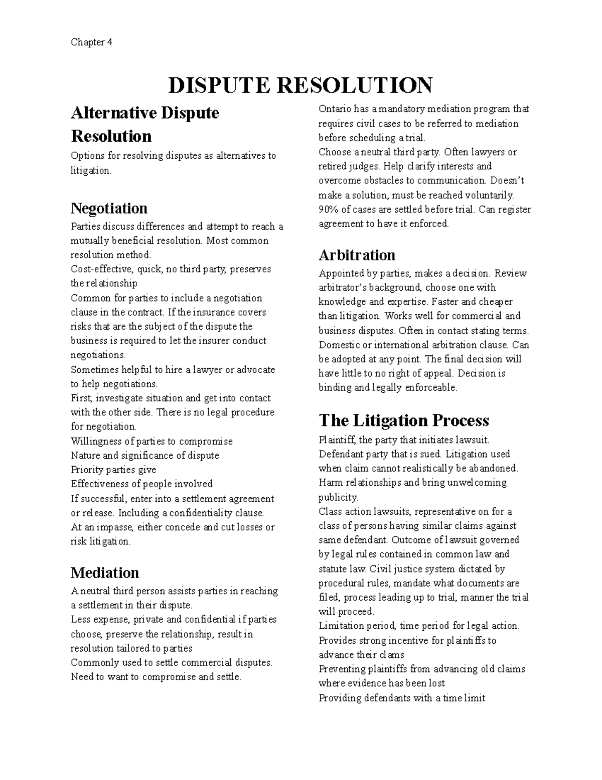 Dispute Resolution - Textbook Notes - Chapter 4 DISPUTE RESOLUTION ...