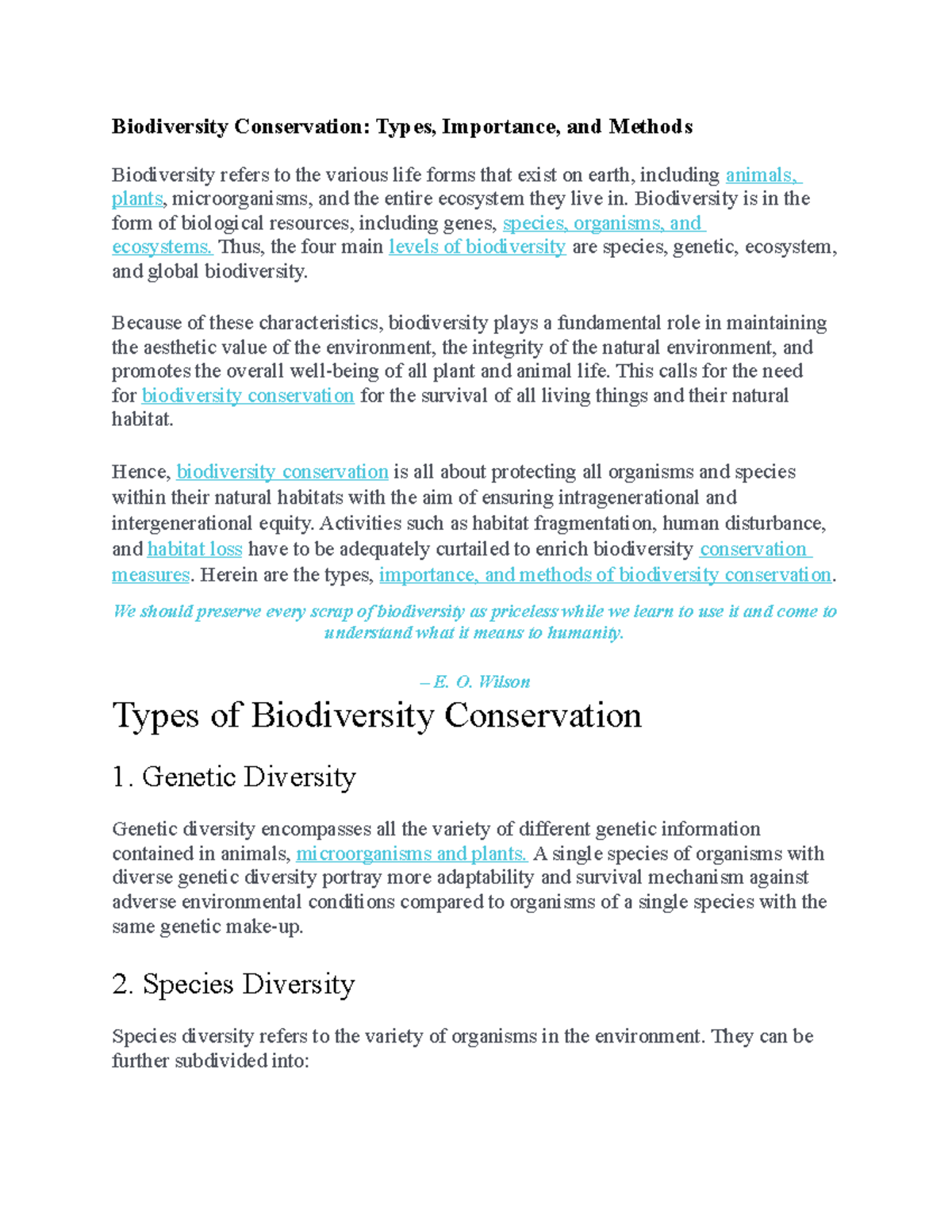 essay on protection of biodiversity