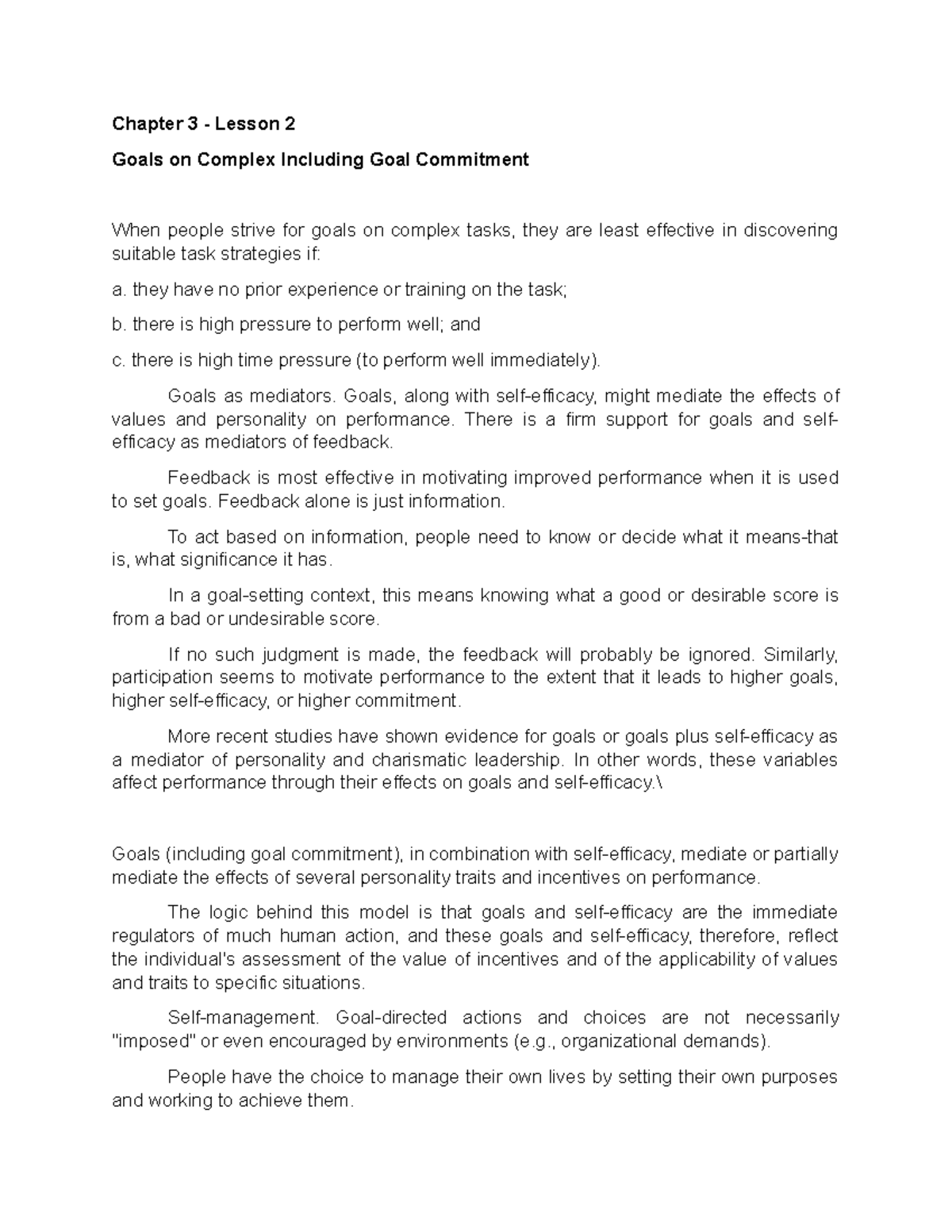 Goals on Complex Including Goal Commitment - they have no prior ...