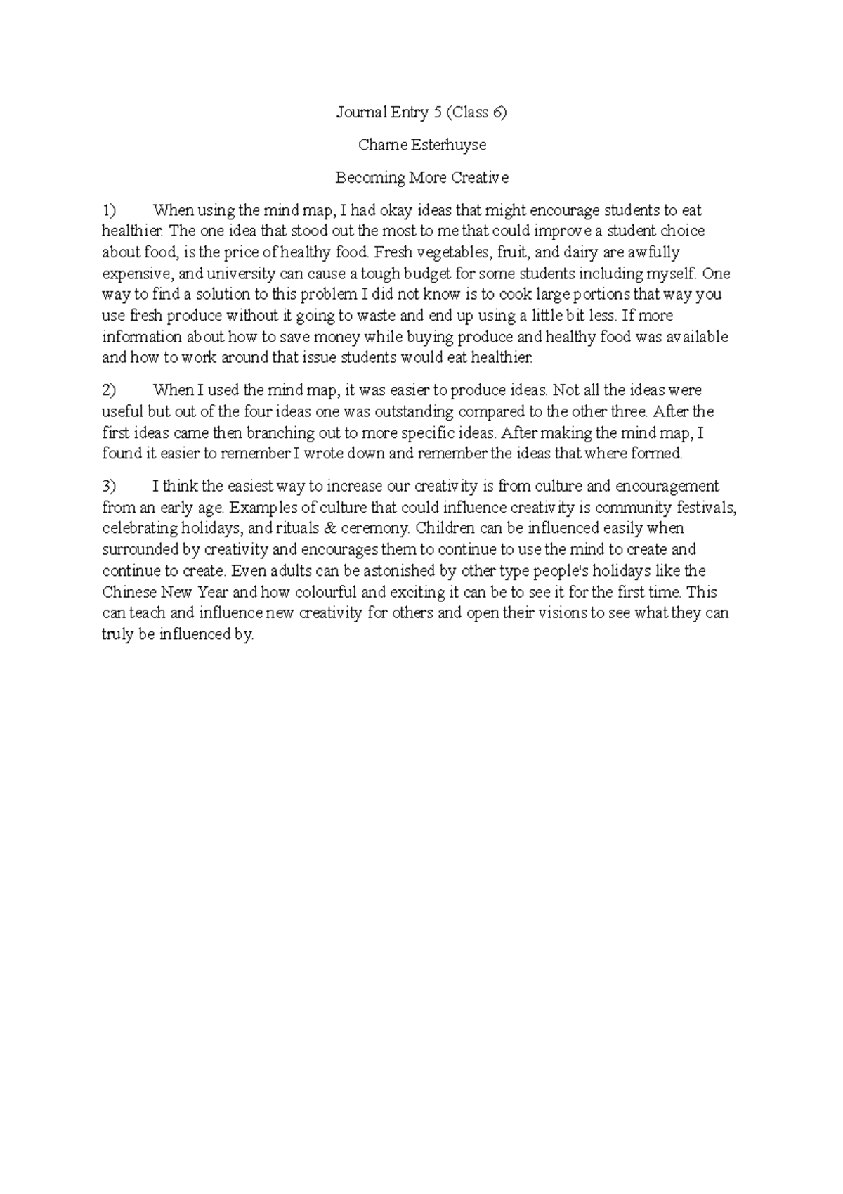 AREC journal entry 5 - Notes - Journal Entry 5 (Class 6) Charne ...