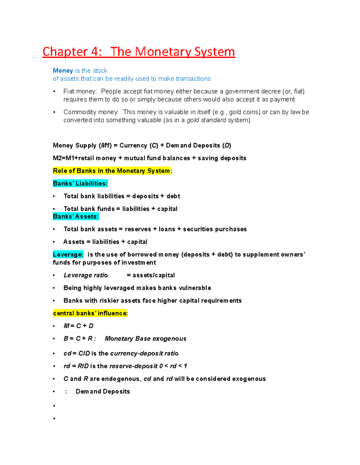 New Microsoft Word Document - Chapter 4: The Monetary System Money is ...