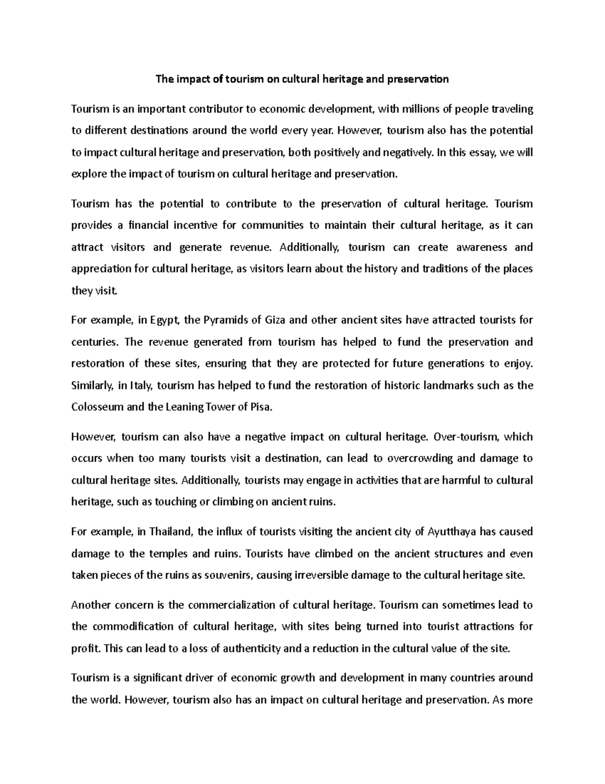 Introduction to Cultural Anthropology - The impact of tourism on ...