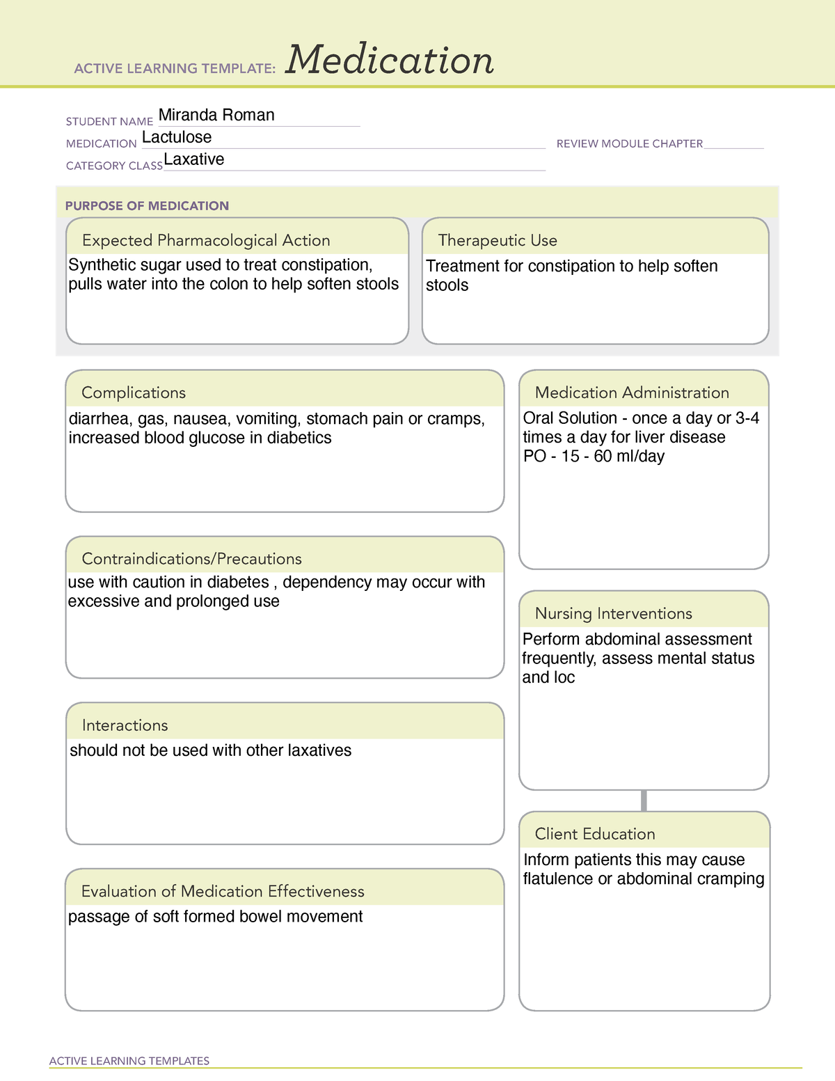 Lactulose Med Template ACTIVE LEARNING TEMPLATES Medication STUDENT